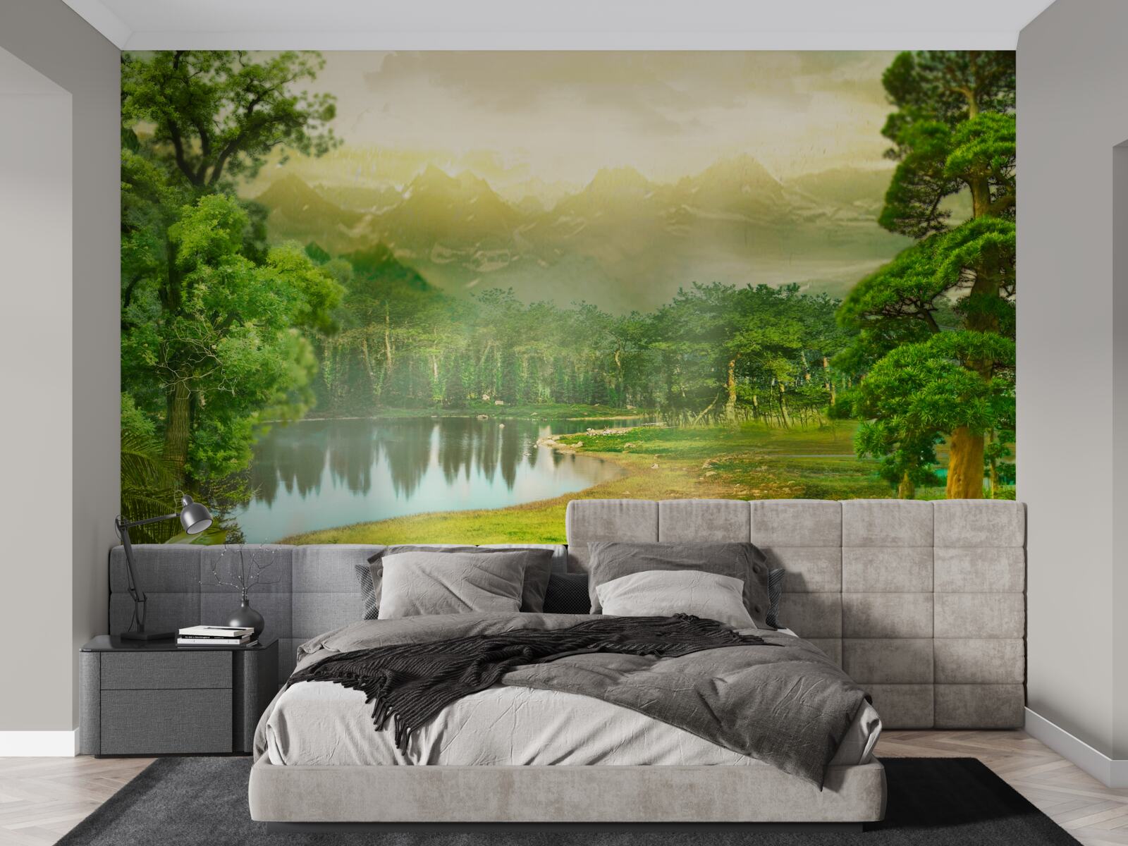 Papier peint la forêt verte la nuit sent la chaleur du soleil