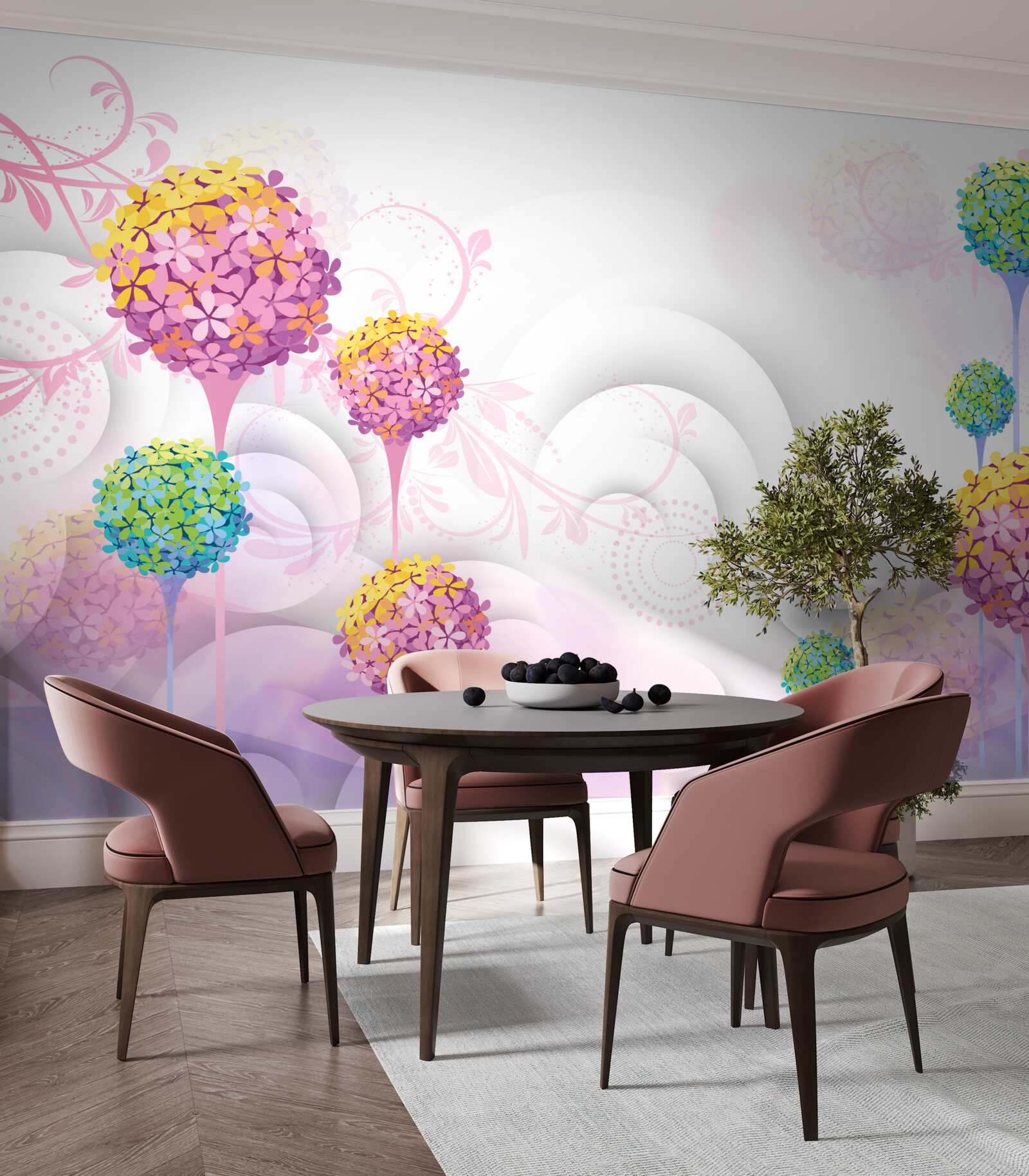 Papier peint pissenlits en couleurs abstraites