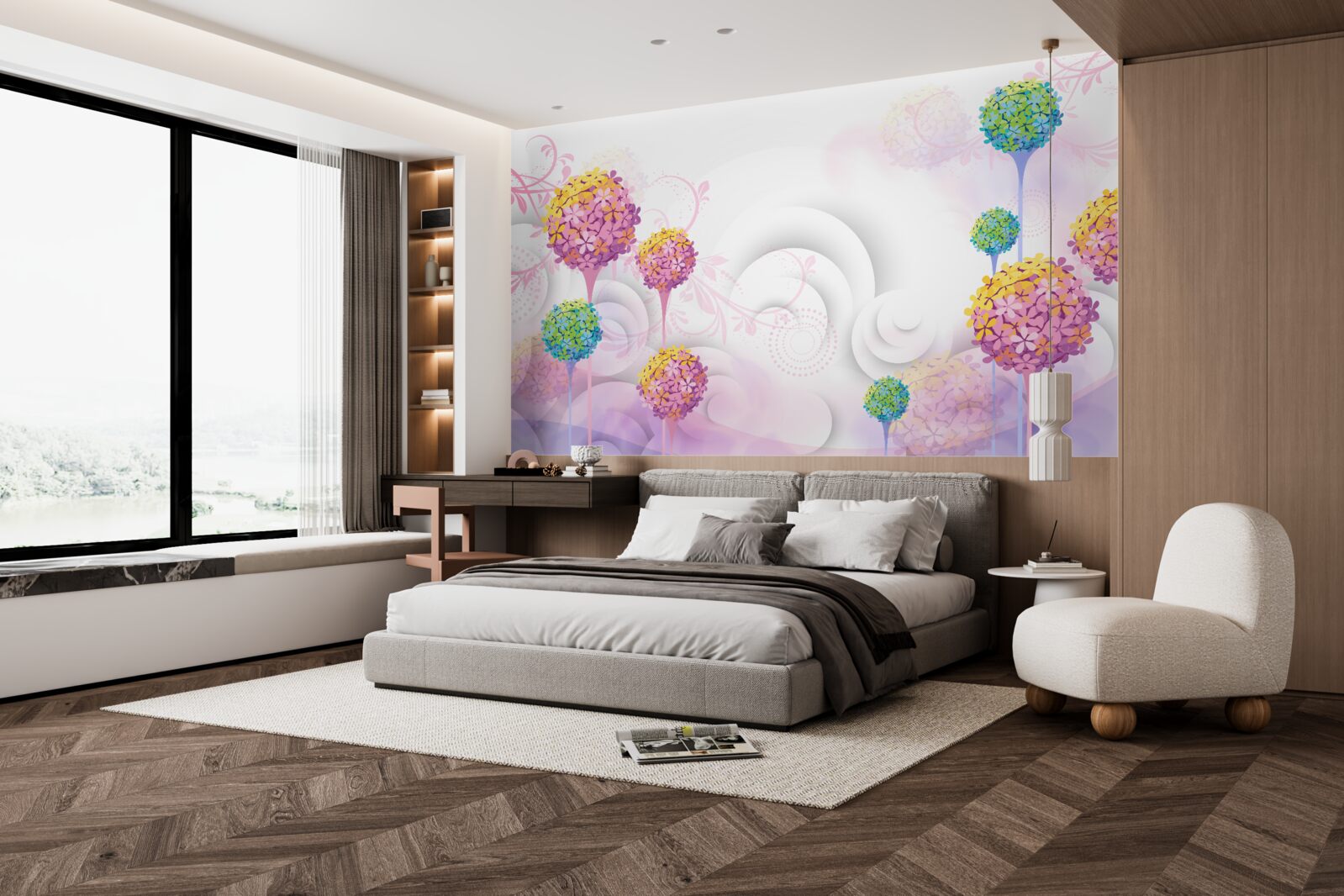 Papier peint pissenlits en couleurs abstraites
