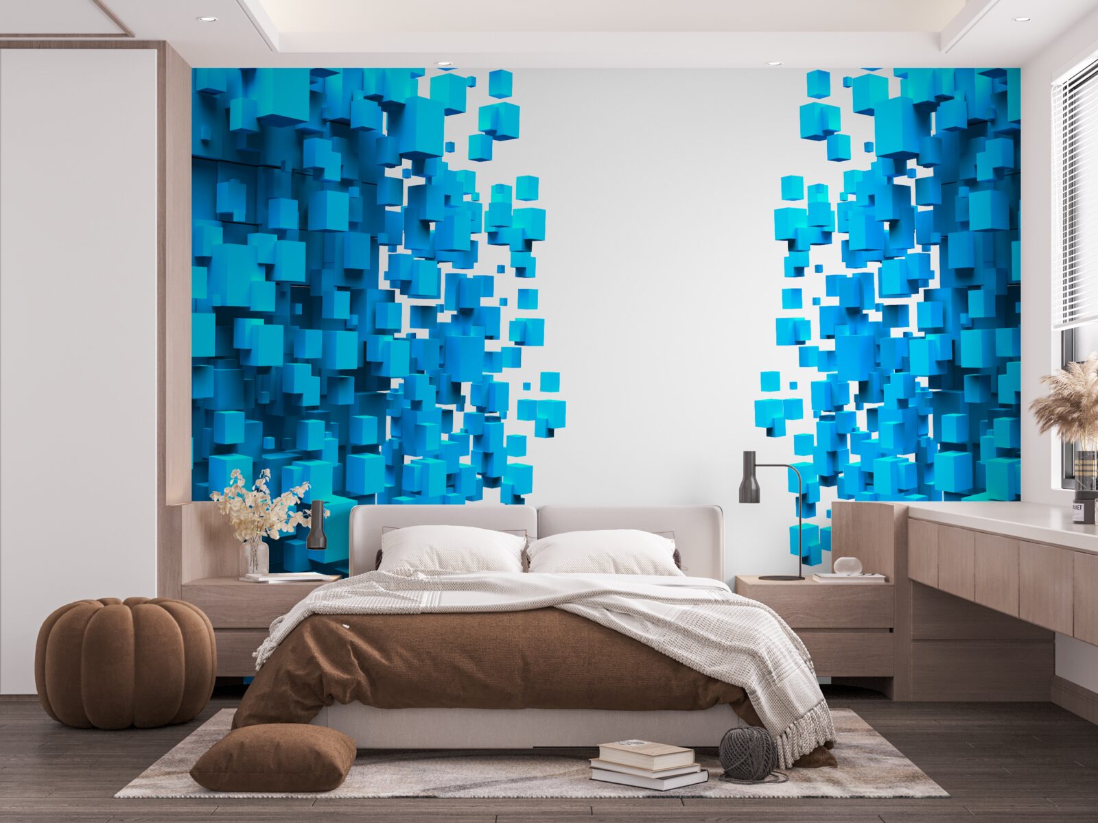 Papier peint carrés bleus flottant dans l'abstraction
