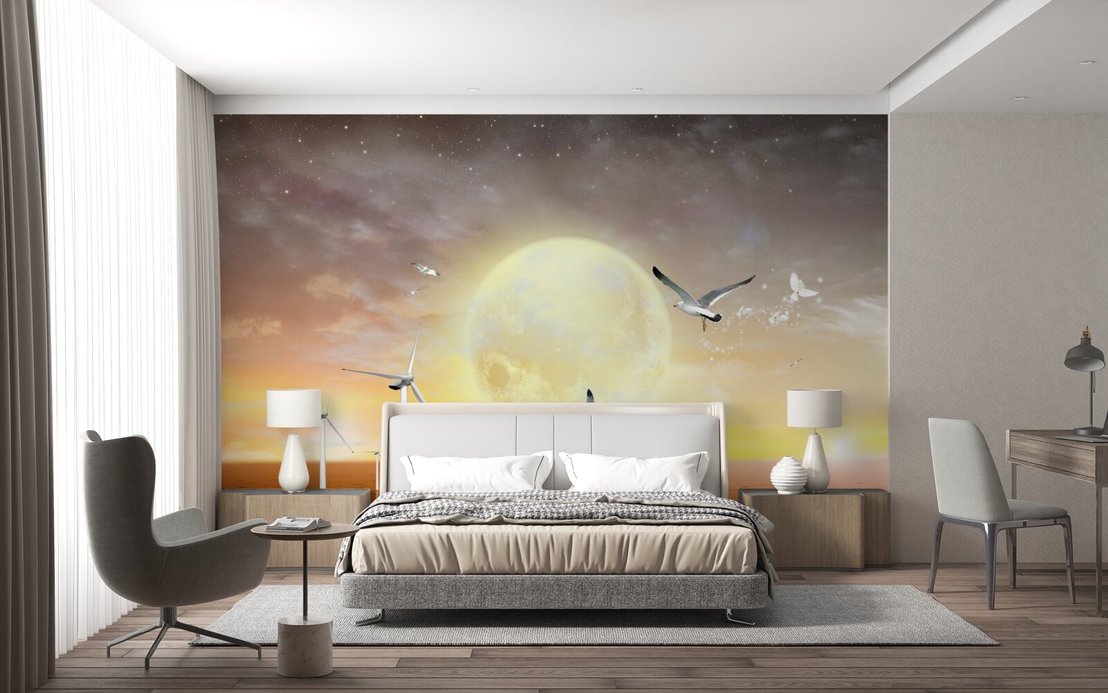 Papier peint le coucher de soleil sur la mer est accompagné du cri des mouettes