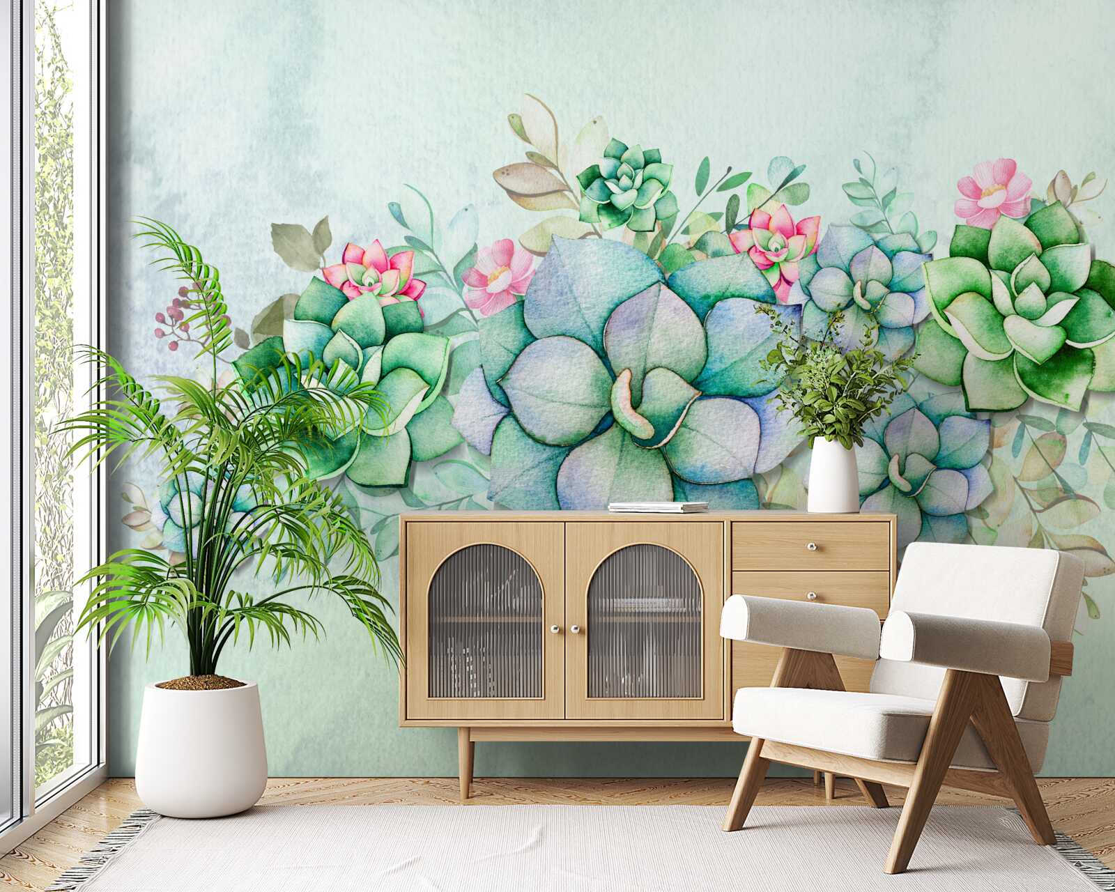 Papier peint ensemble de succulentes vertes