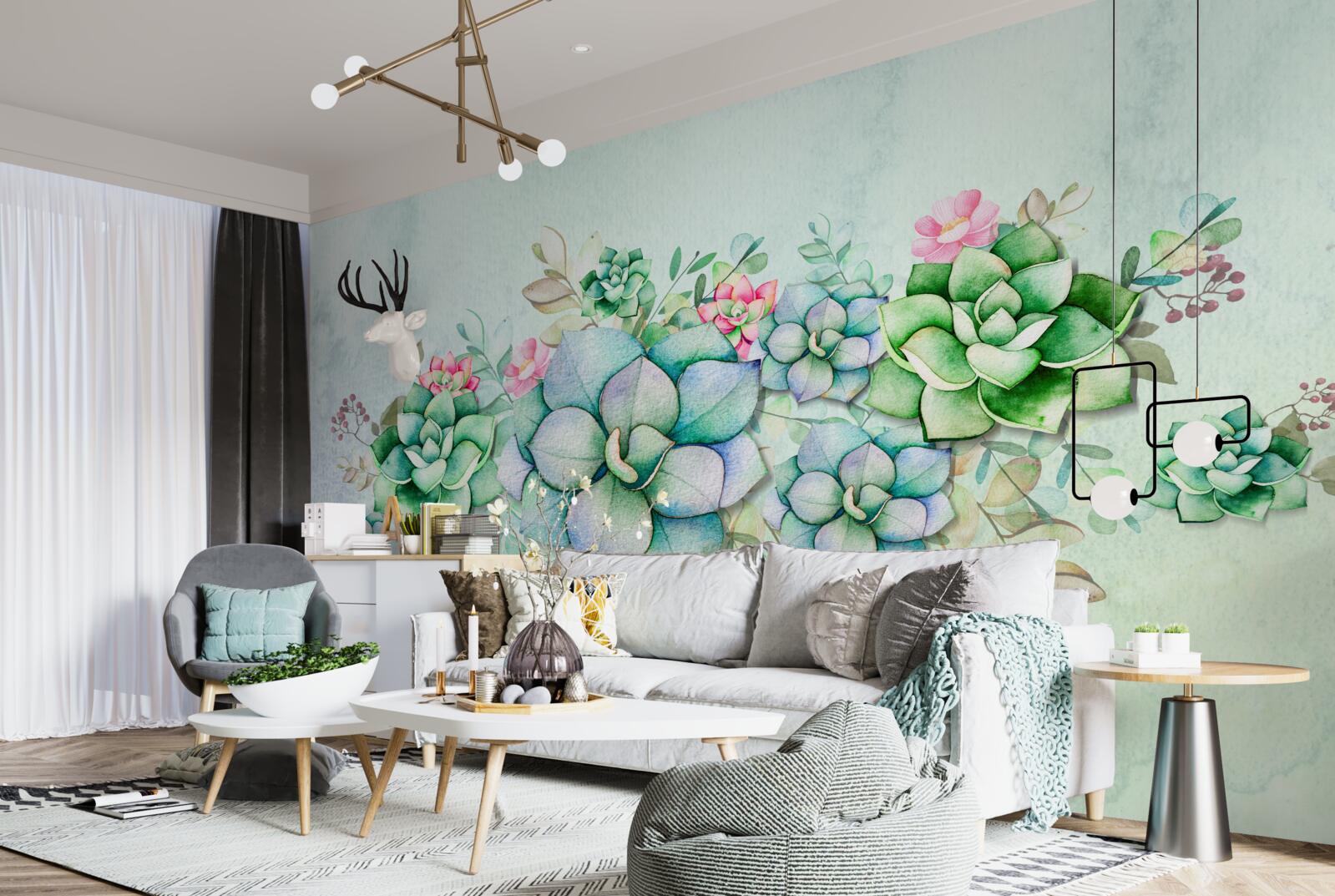 Papier peint ensemble de succulentes vertes