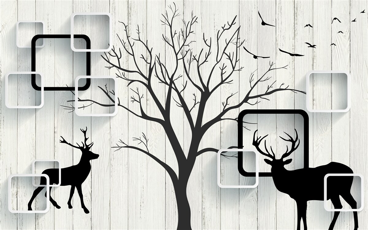 Papier peint l'arbre sert d'aire de promenade pour les cerfs