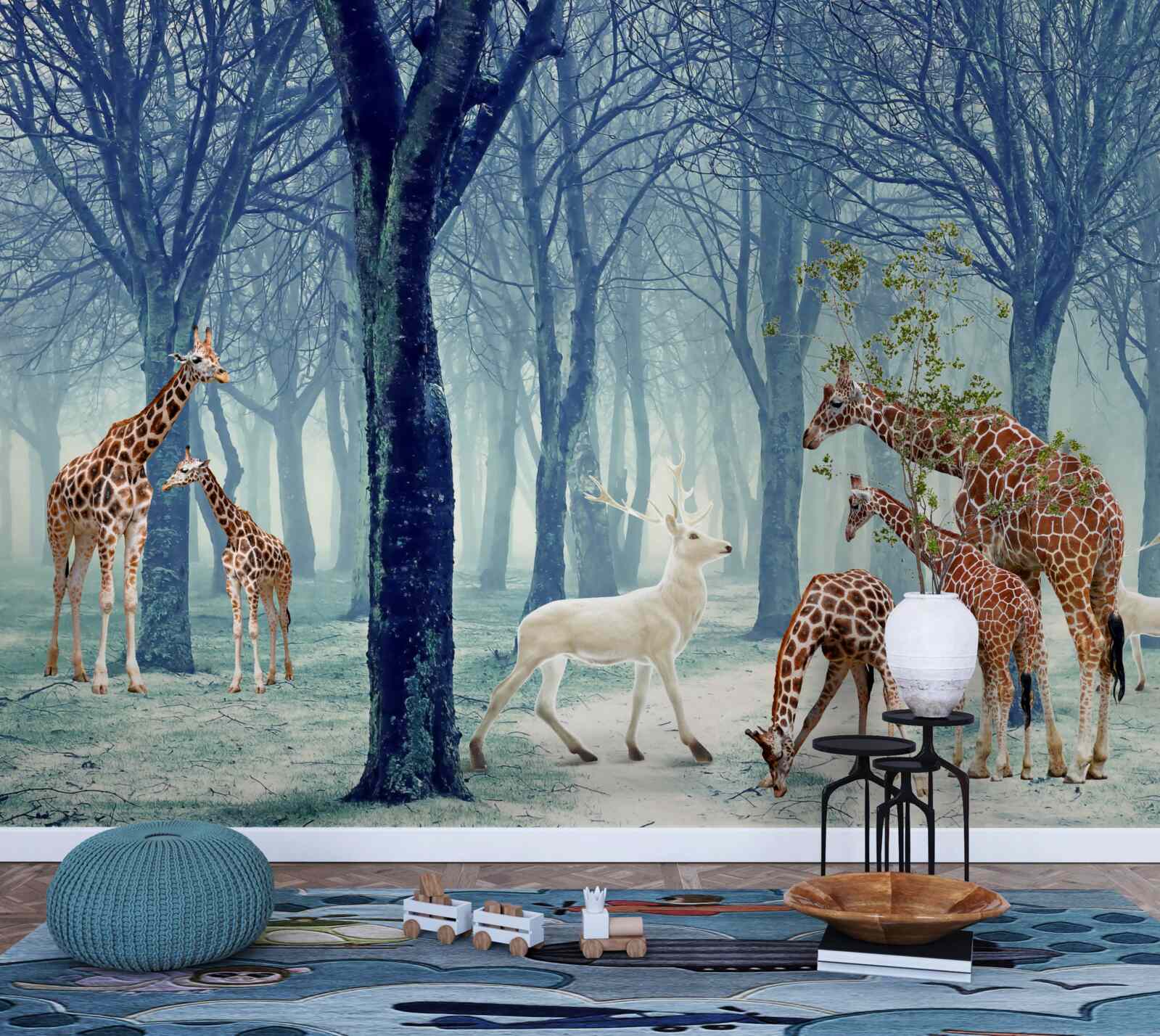 Papier peint Les girafes se font un nouvel ami