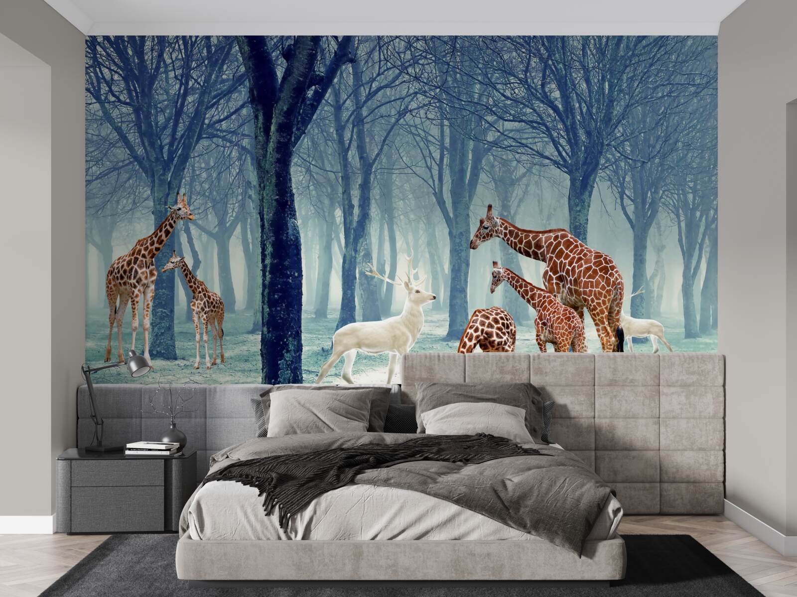 Papier peint Les girafes se font un nouvel ami