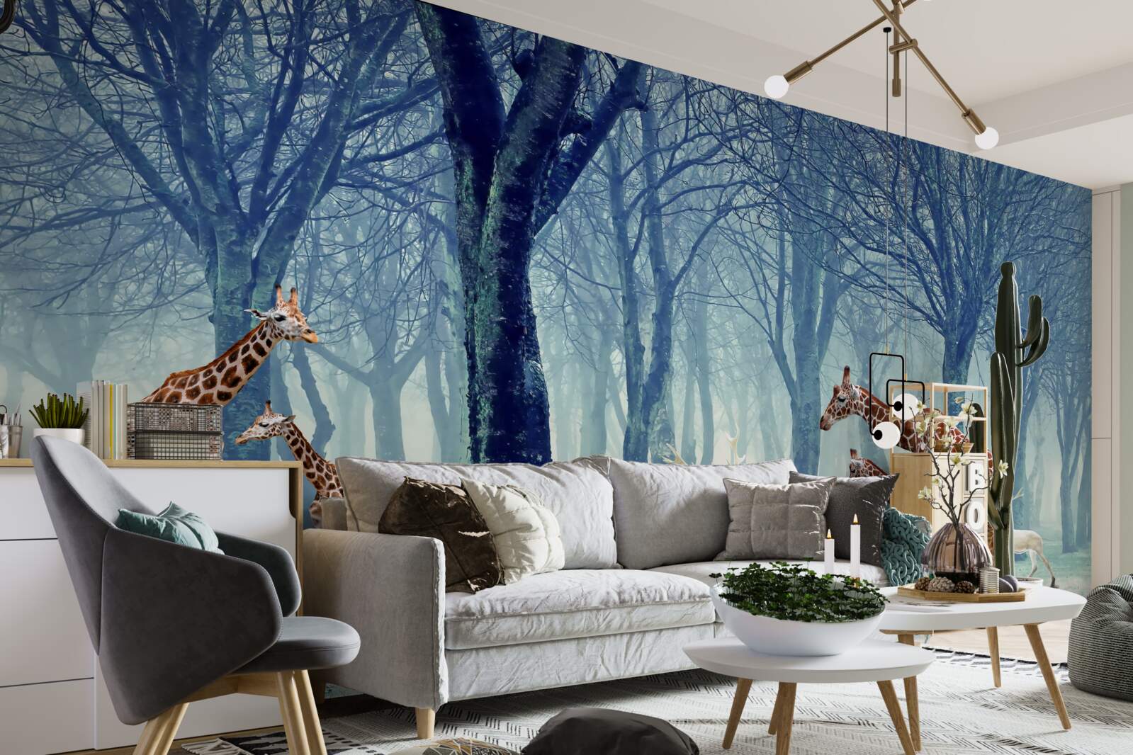 Papier peint Les girafes se font un nouvel ami