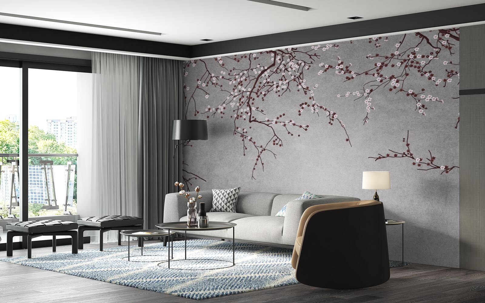 Papier peint les branches de l'arbre sont parsemées de petites fleurs