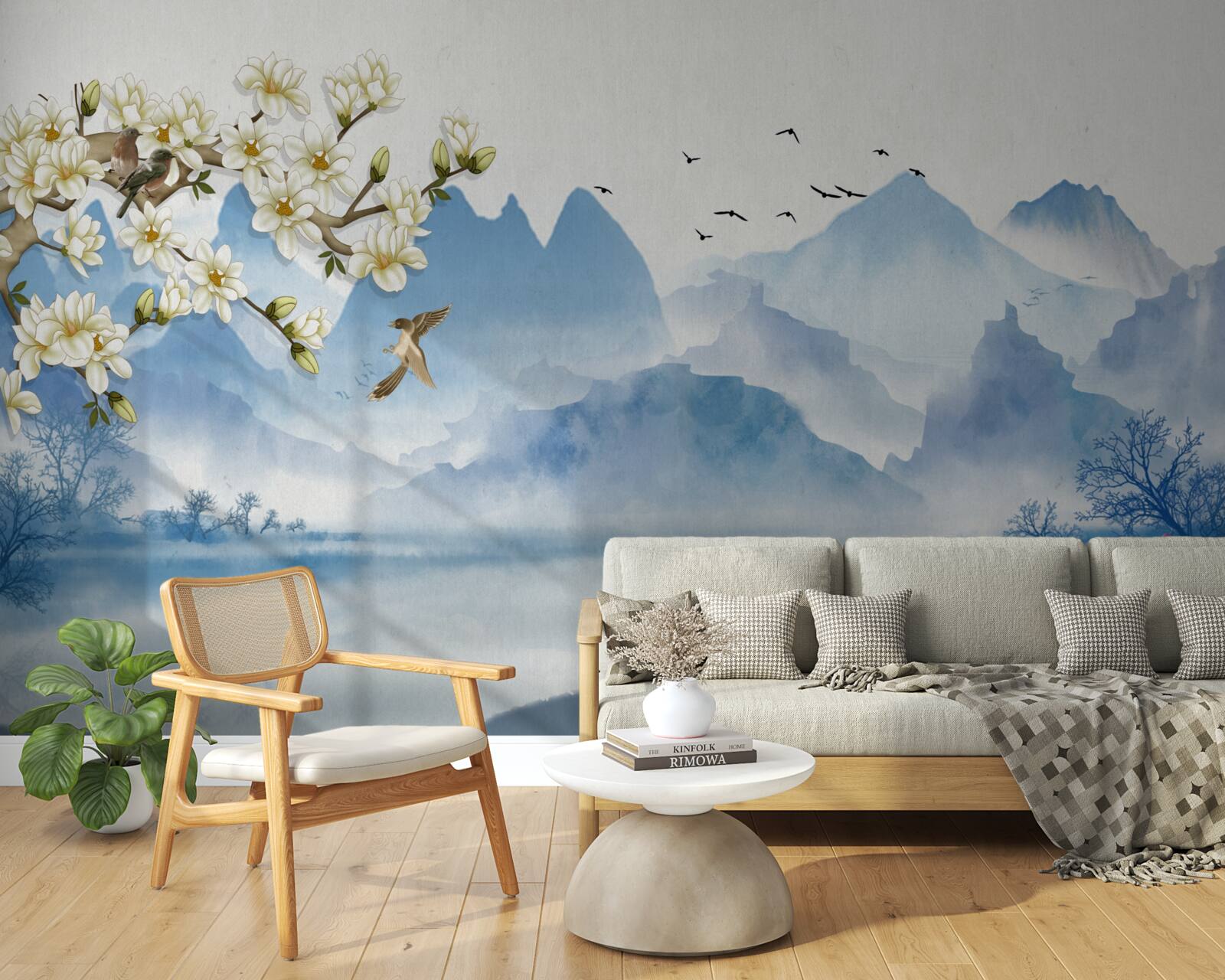 Papier peint aquarelles représentant des lacs de montagne en chine