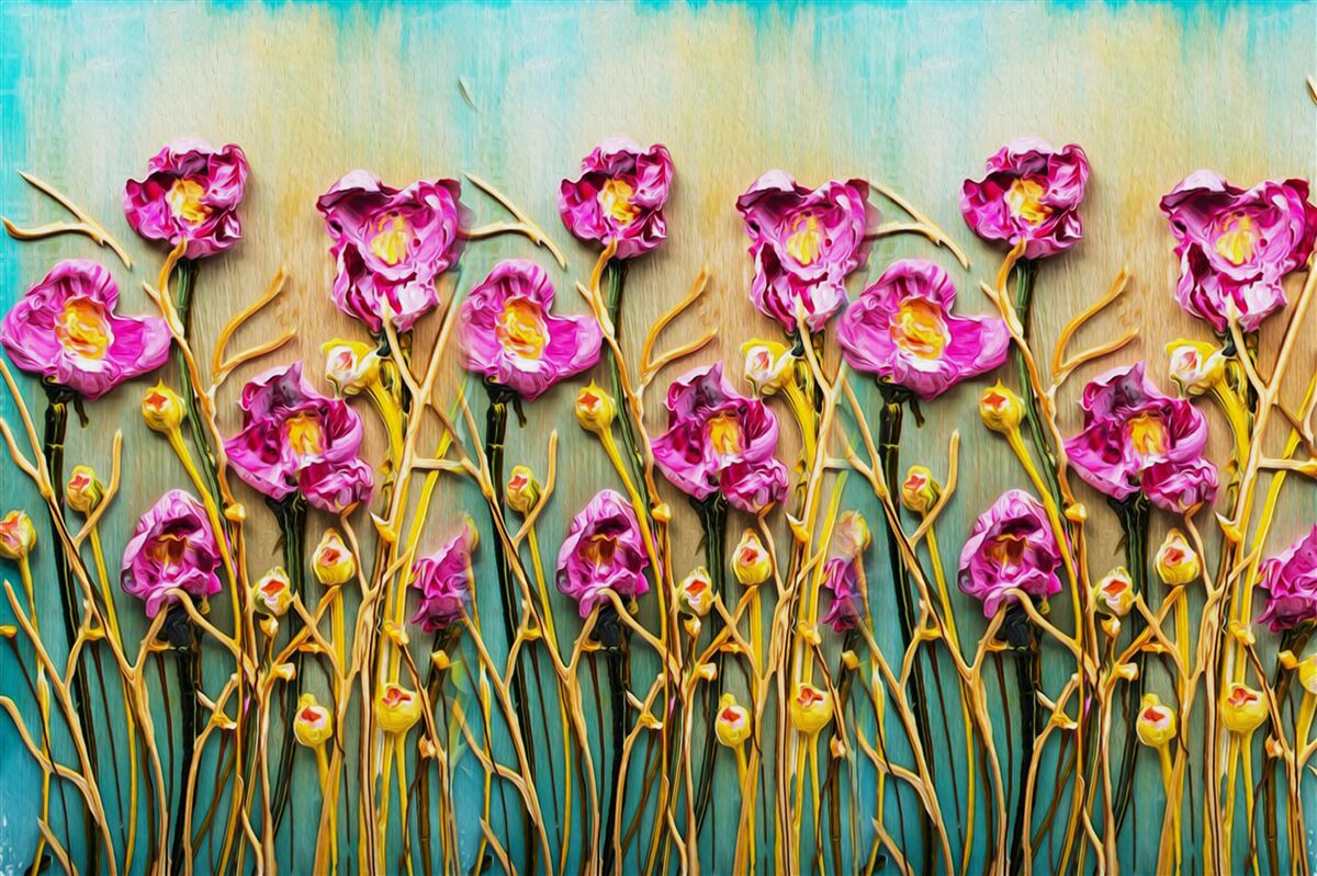 Papier peint fleurs abstraites représentées à la peinture à l'huile