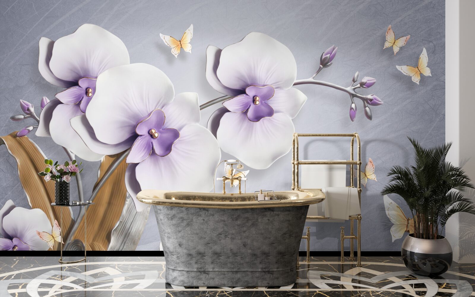 Papier peint énormes orchidées lilas