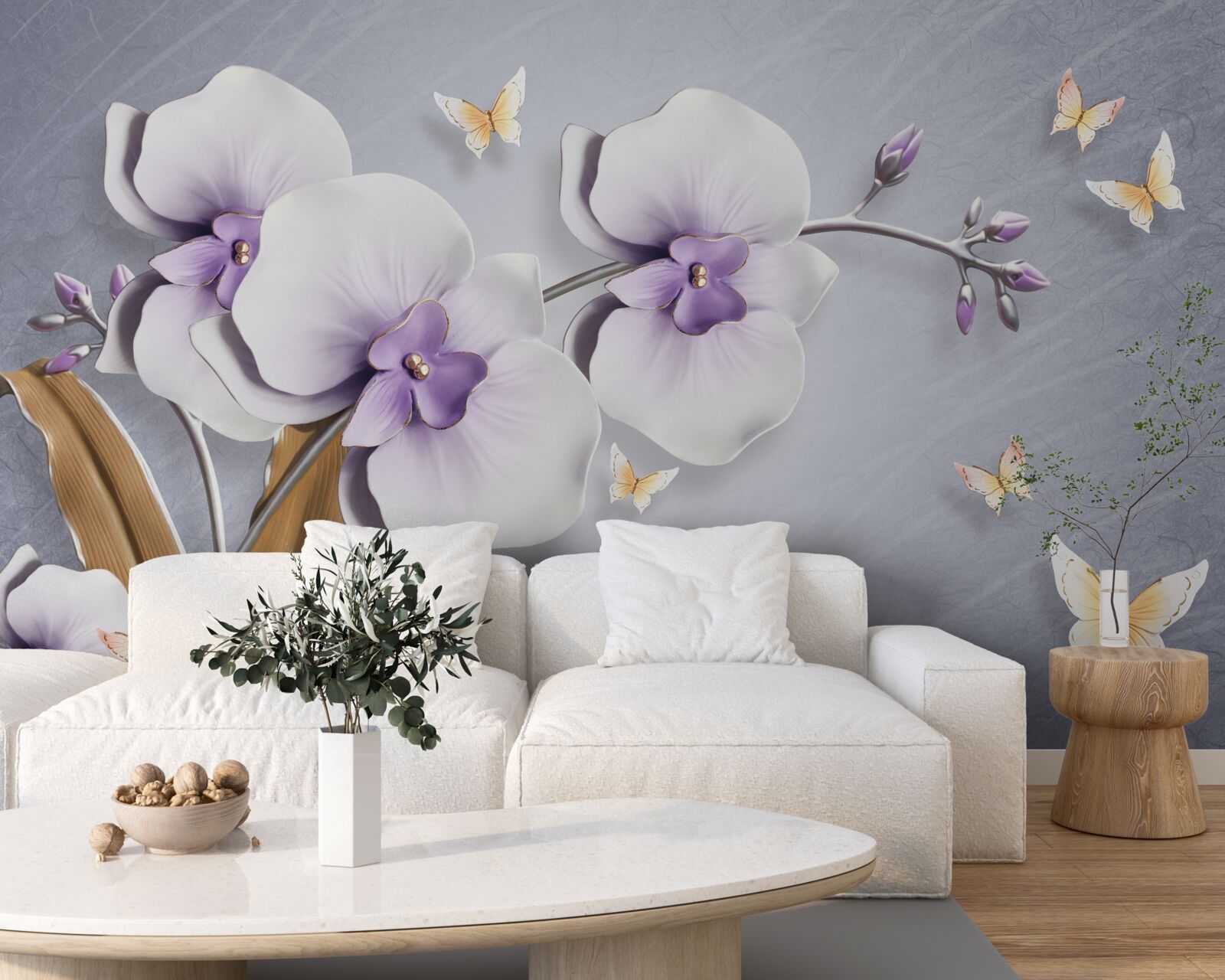 Papier peint énormes orchidées lilas