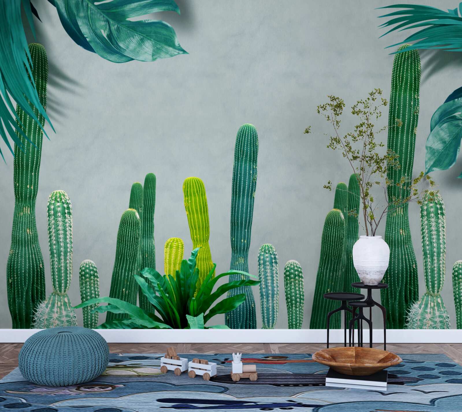 Papier peint les palmiers tropicaux sont décorés de cactus verts