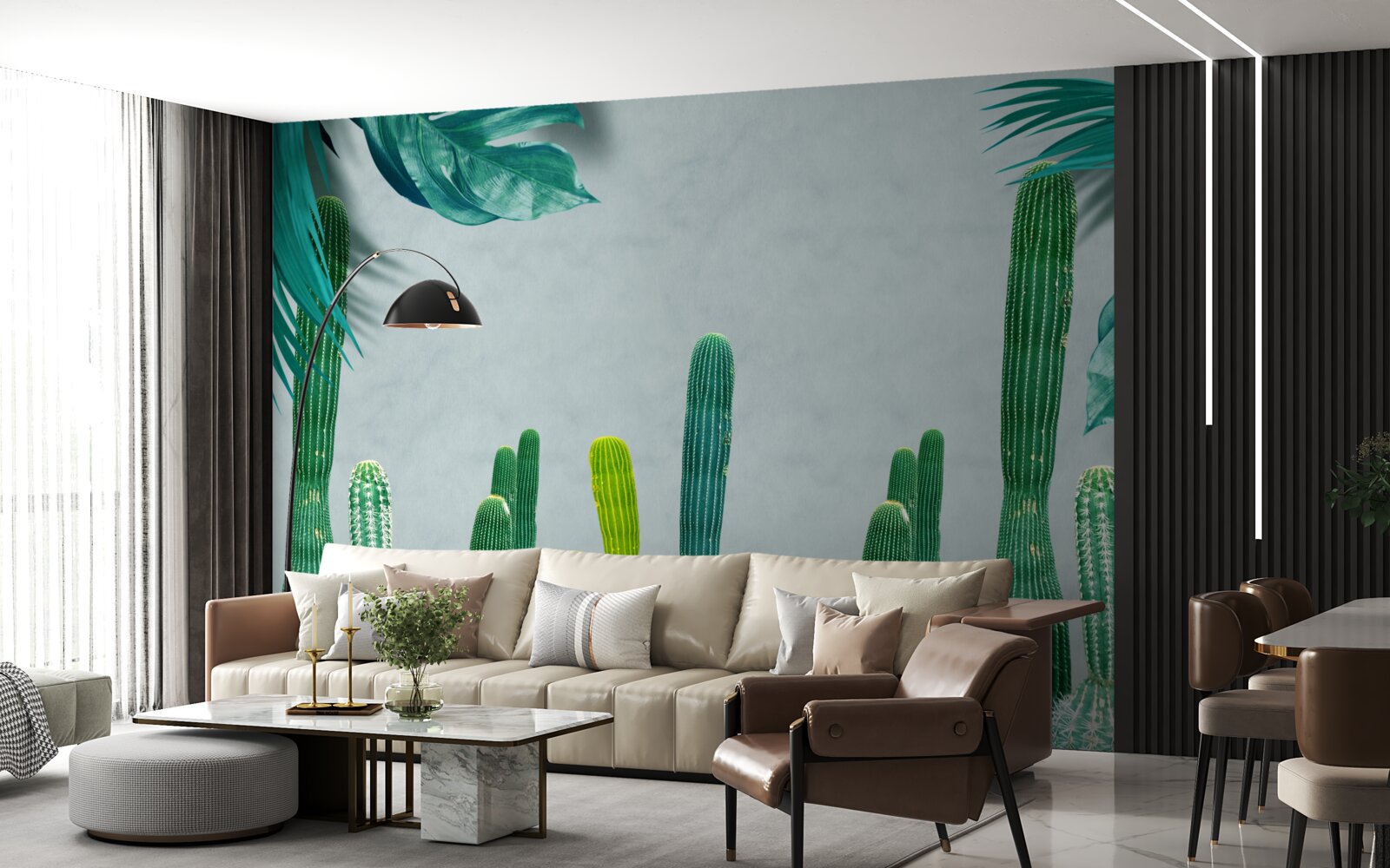 Papier peint les palmiers tropicaux sont décorés de cactus verts