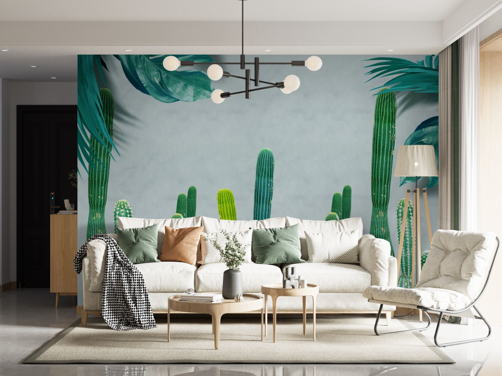 Papier peint les palmiers tropicaux sont décorés de cactus verts