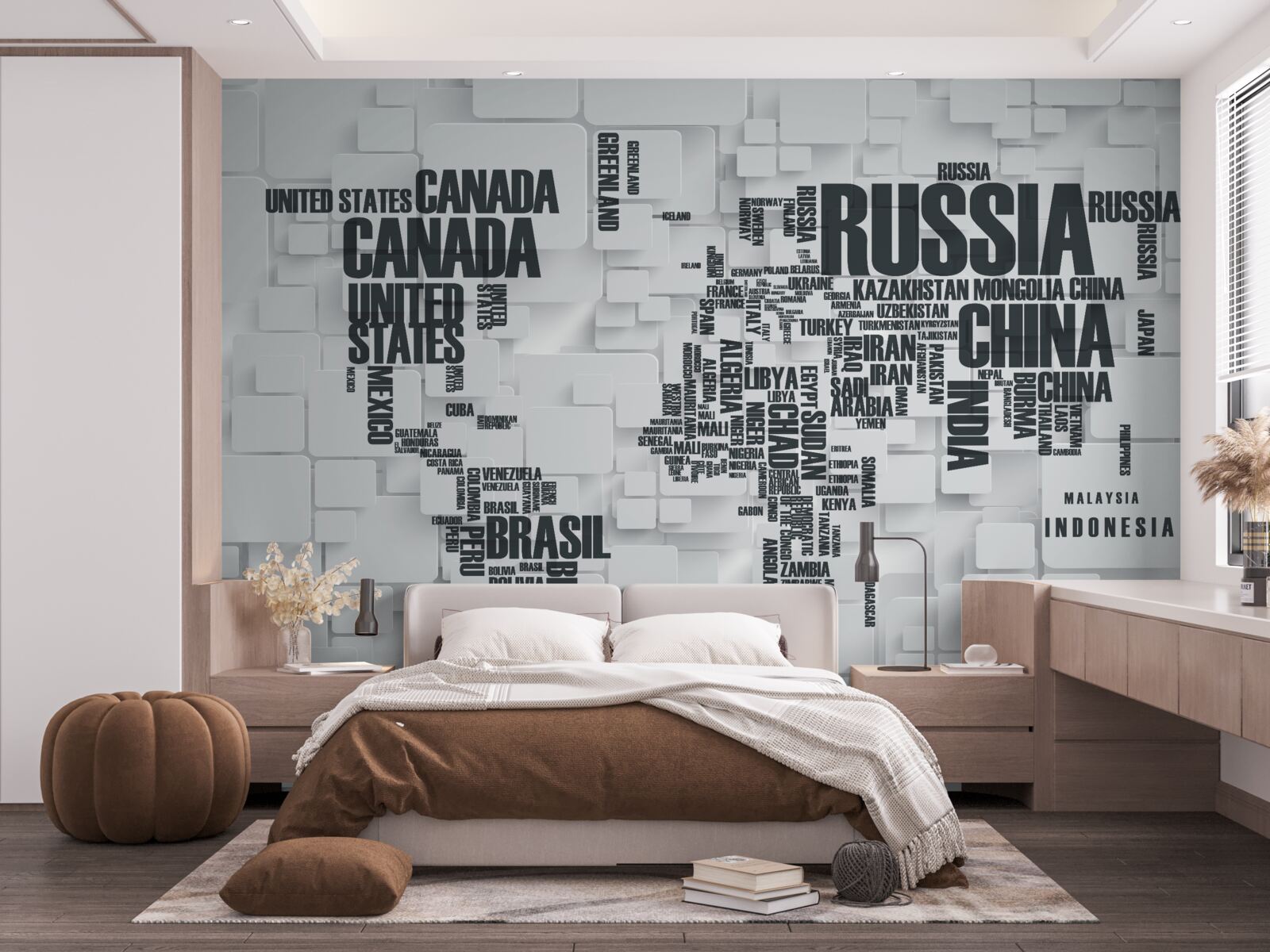 Papier peint carte montrant les plus grands pays du monde