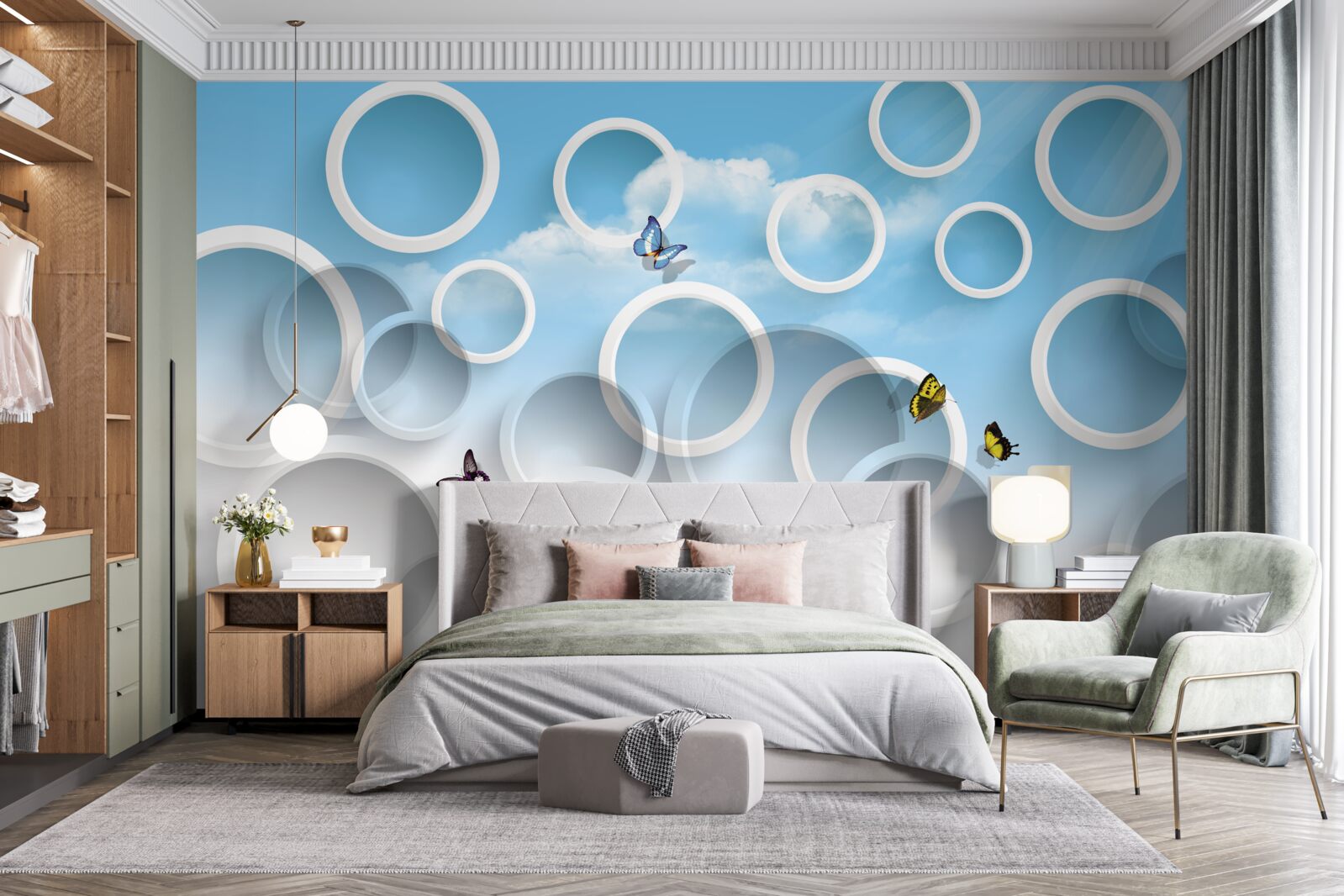 Papier peint ciel en cercles bleus