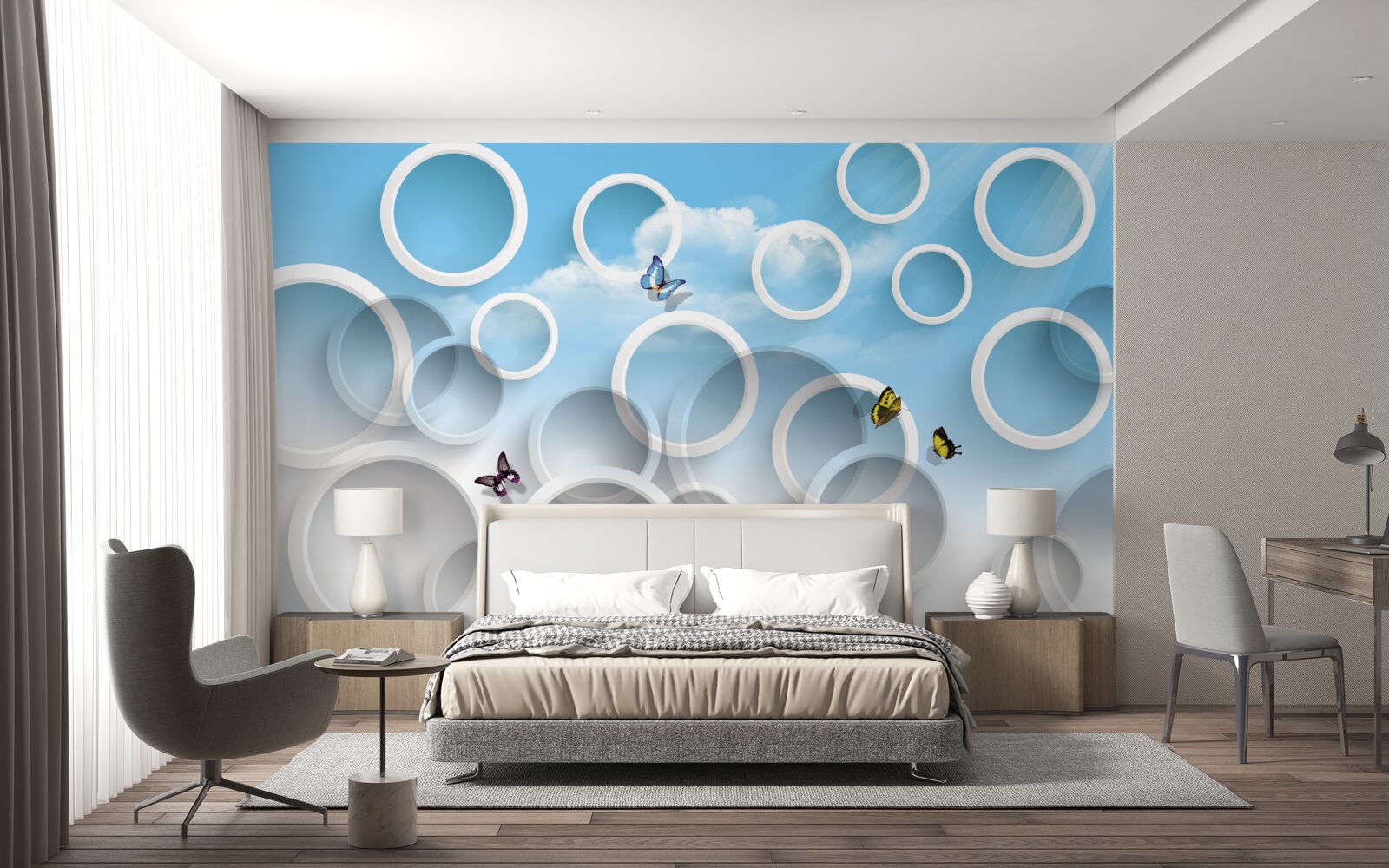 Papier peint ciel en cercles bleus