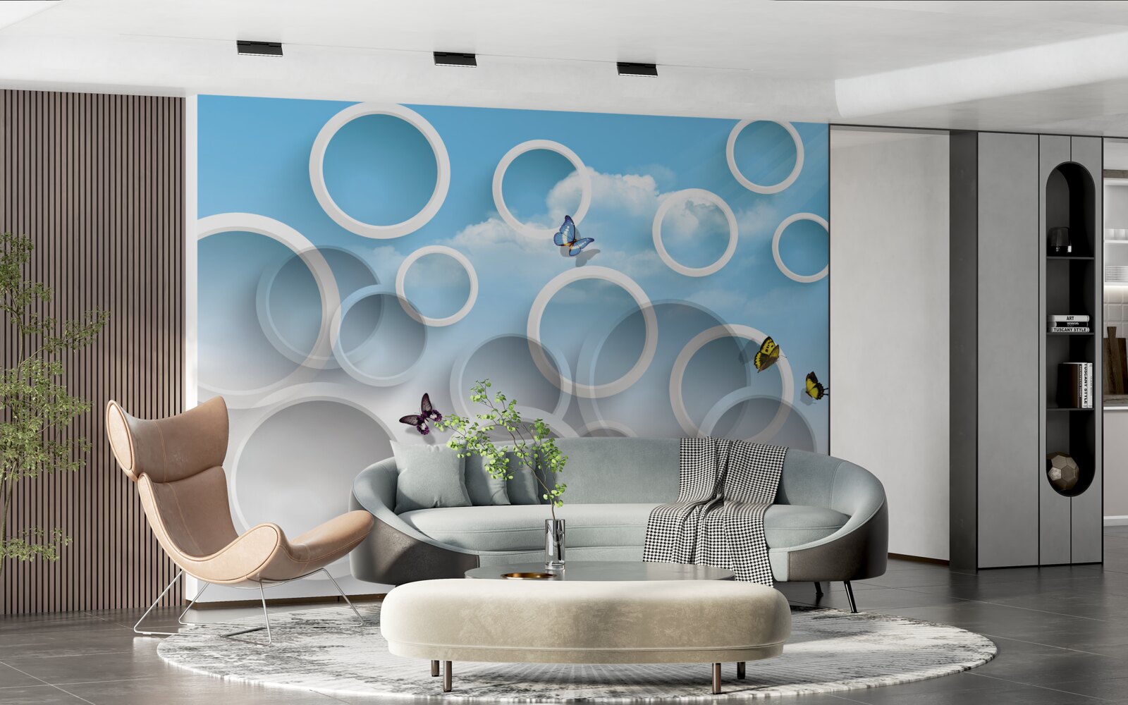 Papier peint ciel en cercles bleus
