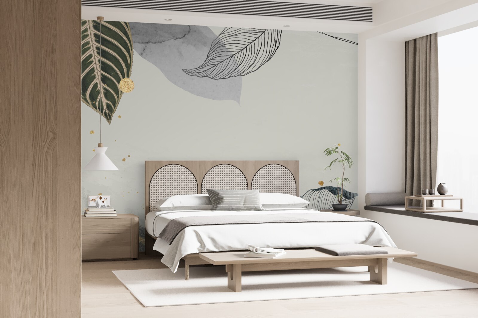 Papier peint grandes feuilles tropicales sur fond gris