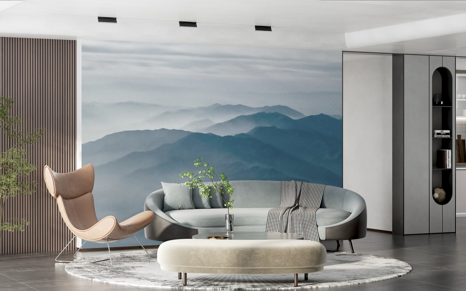 Papier peint la brume matinale recouvre les sommets des montagnes