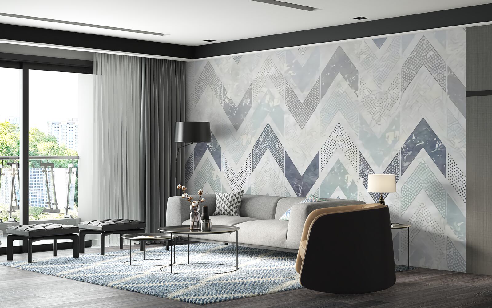 Papier peint lignes froides en zigzag