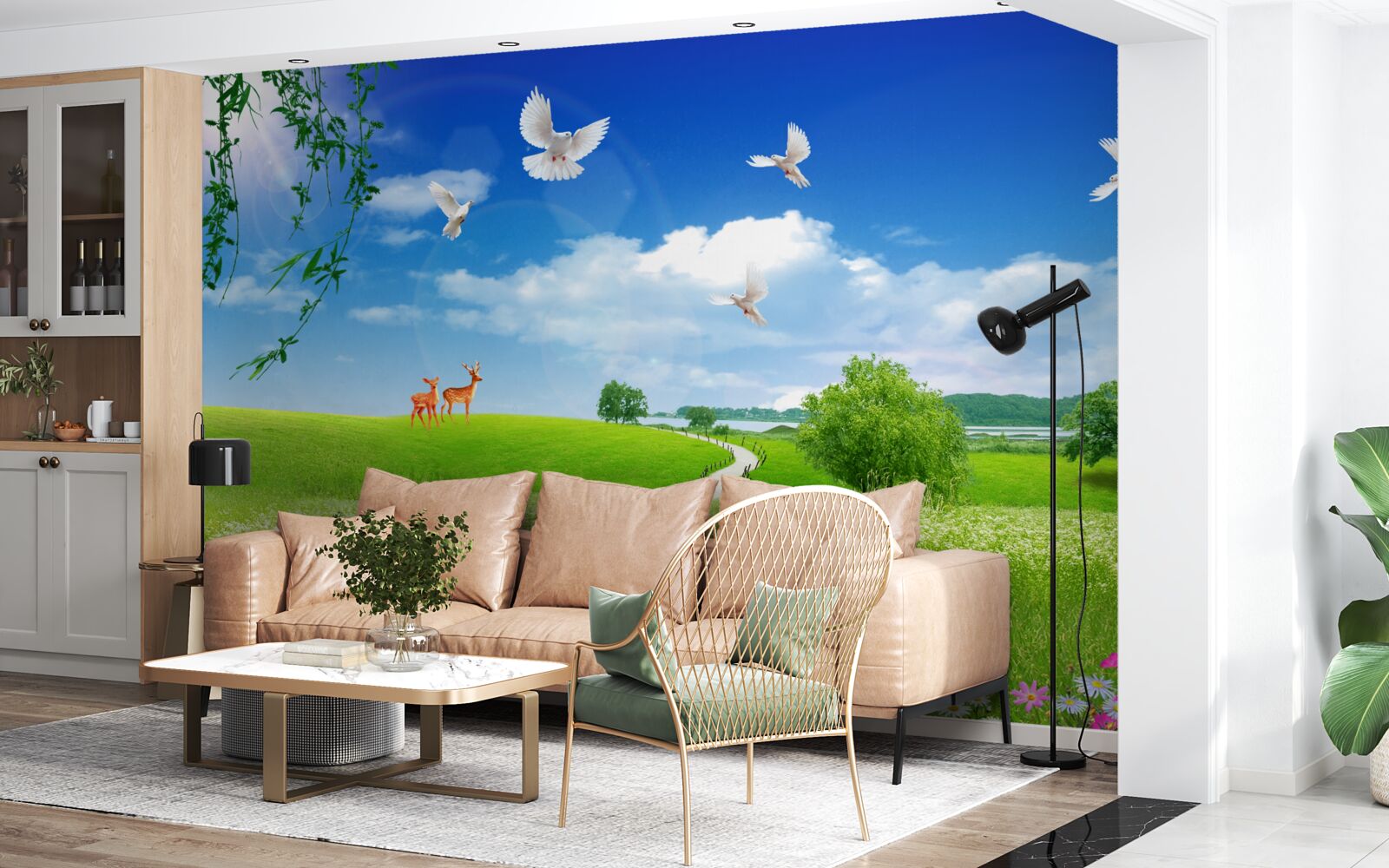 Papier peint deux cerfs dans les espaces verts