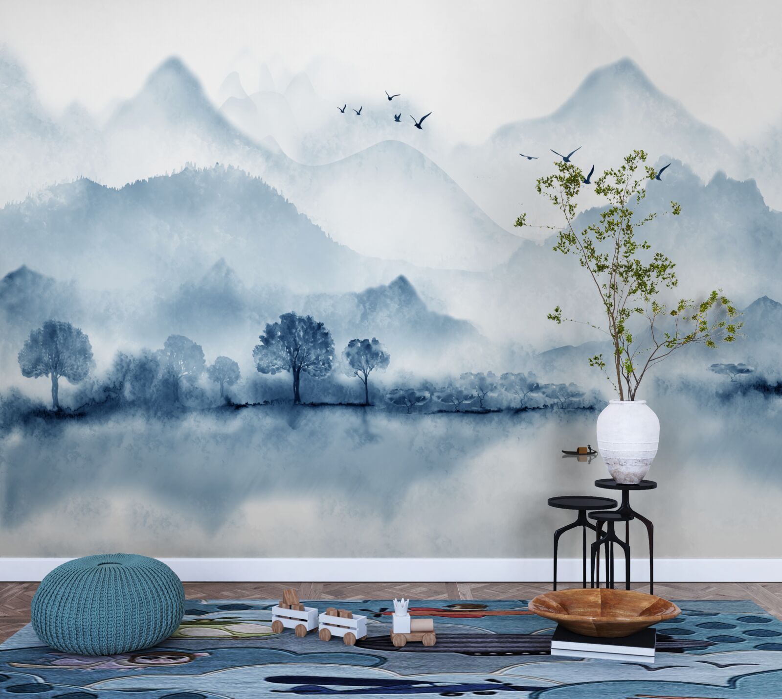 Papier peint calme et tranquillité sur un étang de pêche de montagne