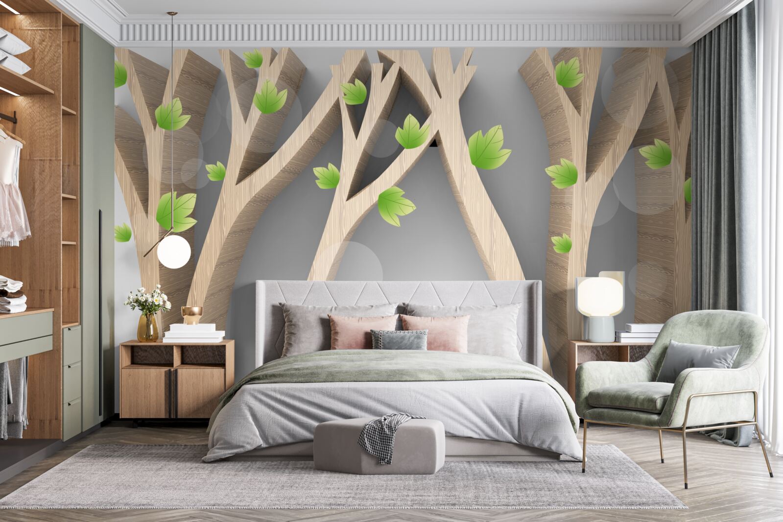 Papier peint forêt abstraite à feuilles caduques