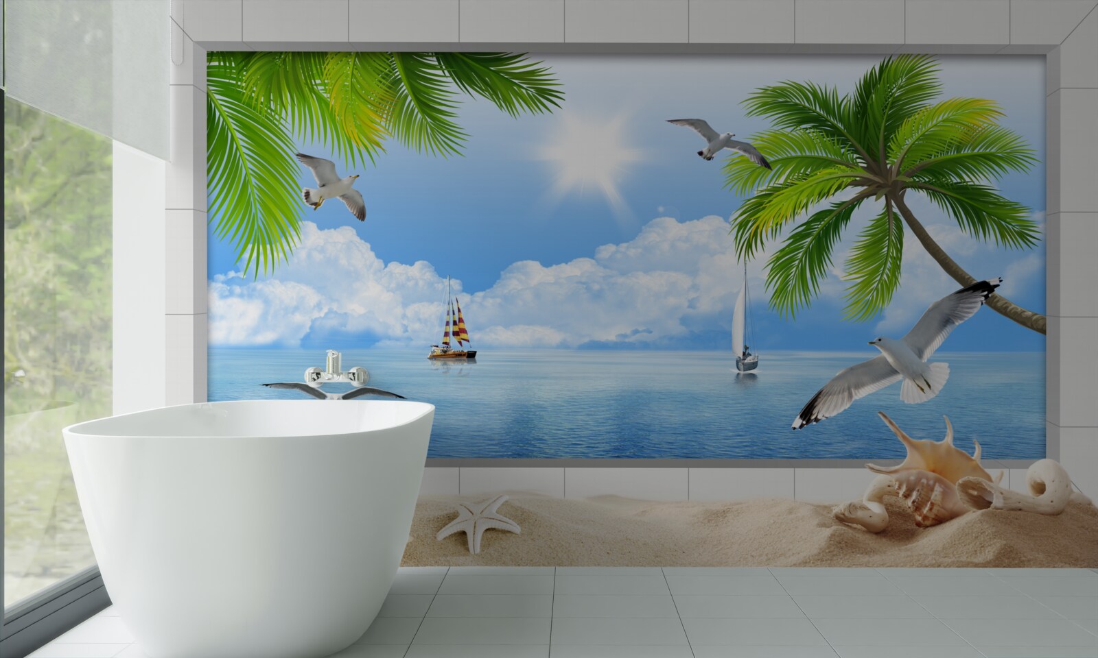 Papier peint navires sur une mer calme
