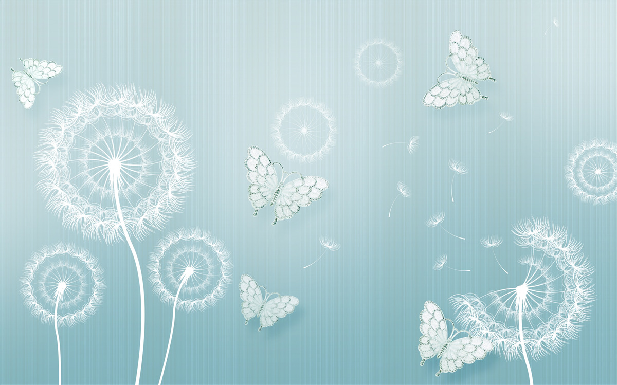 Papier peint système de papillons et pissenlits