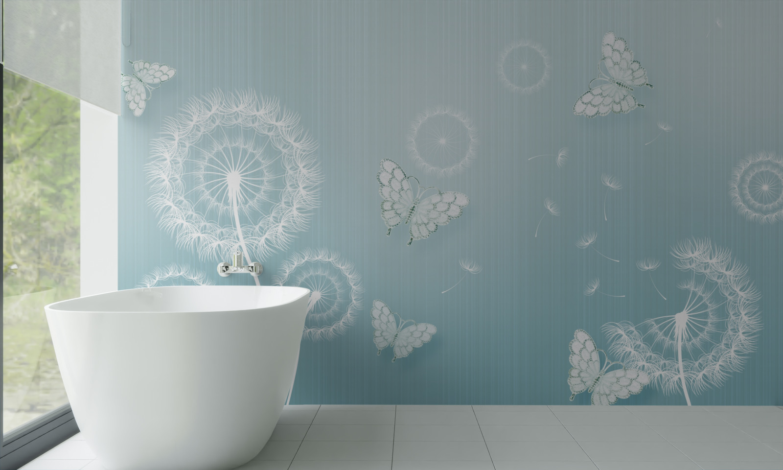 Papier peint système de papillons et pissenlits