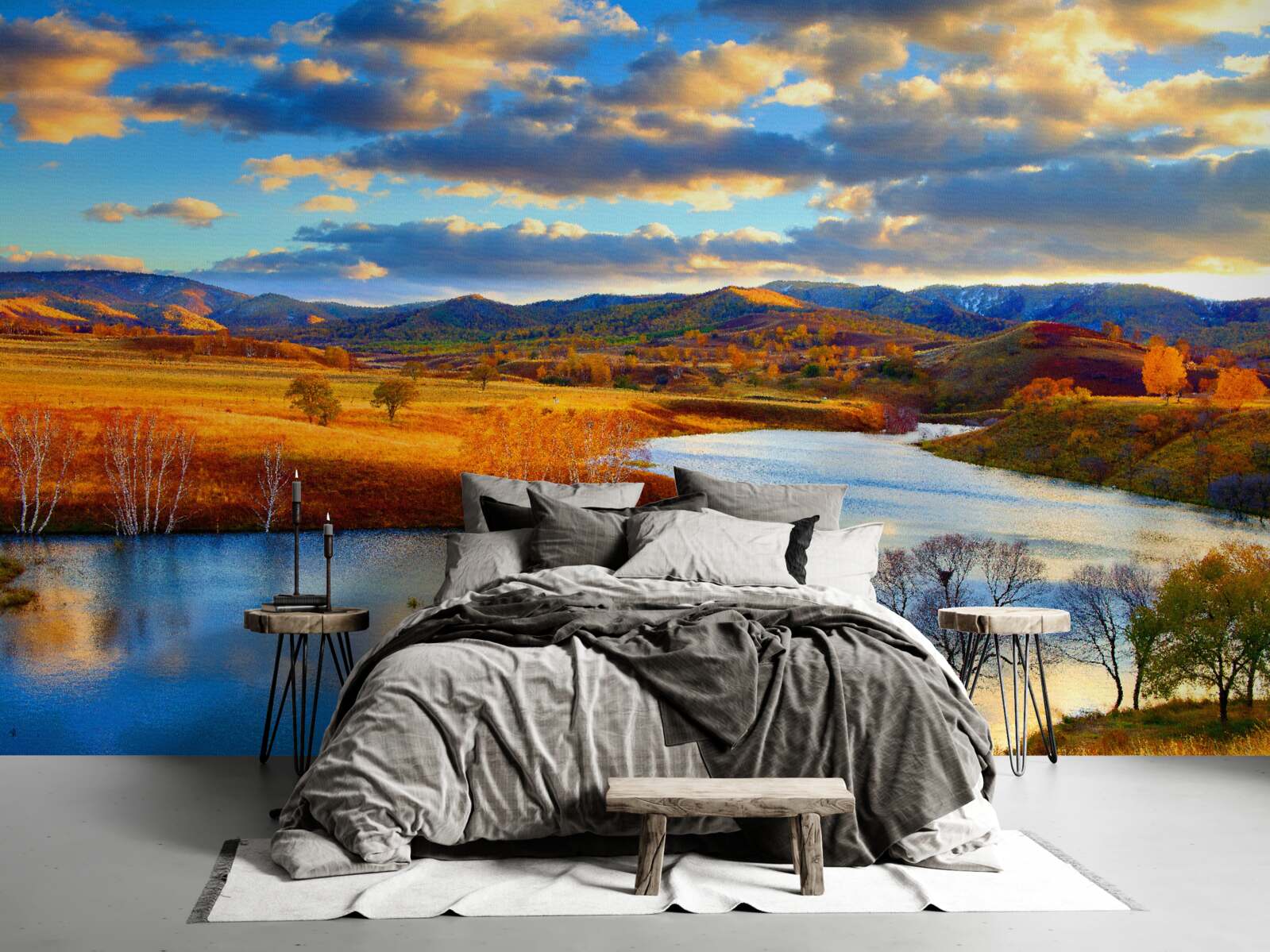 Papier peint paysage avec un lac en automne