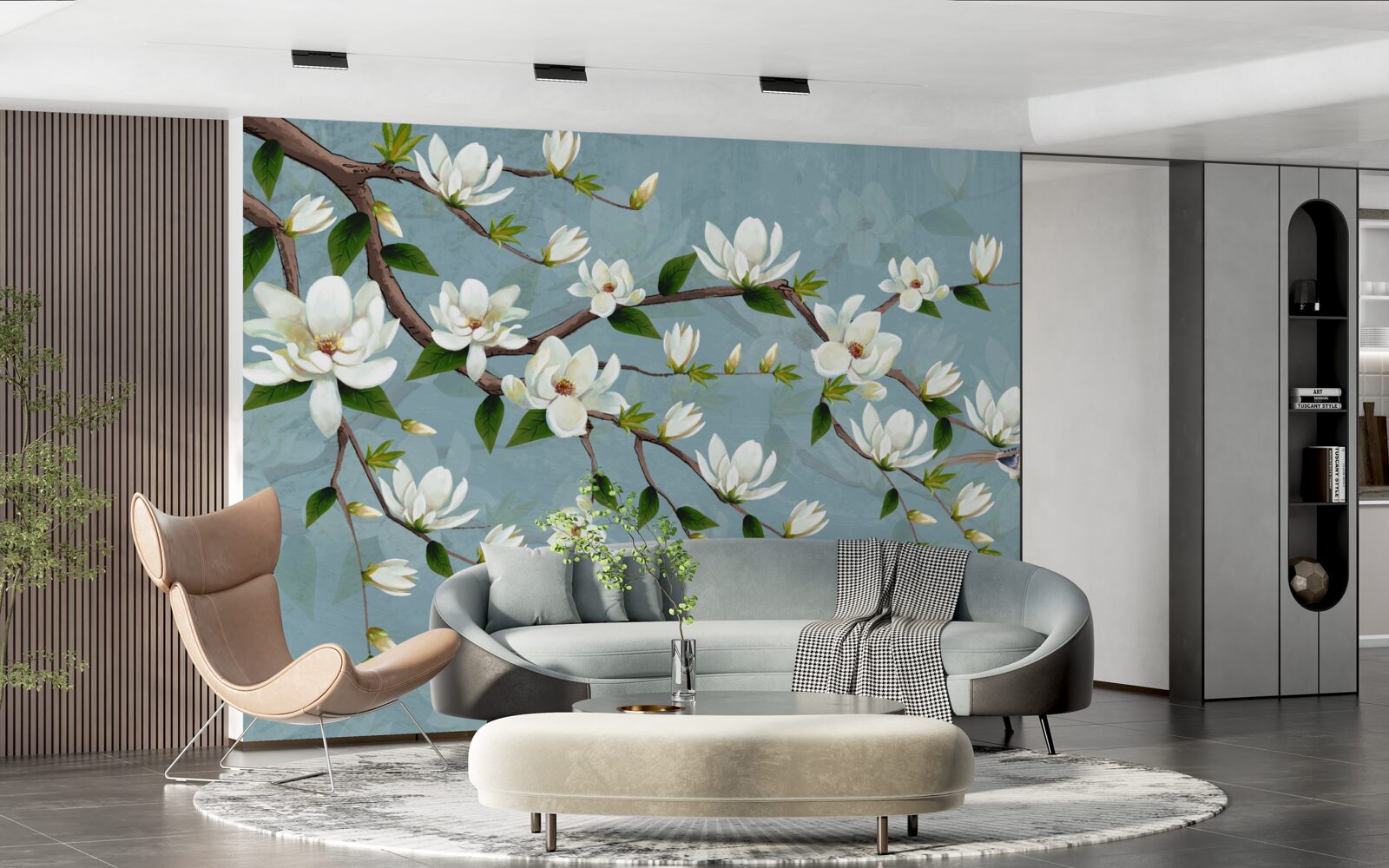 Papier peint La créature avec des ailes s'approche des bourgeons de lumière