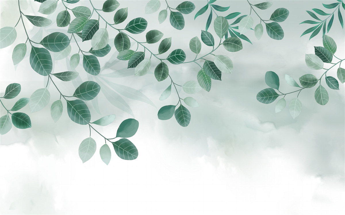 Papier peint les feuilles sont vertes sur fond gris