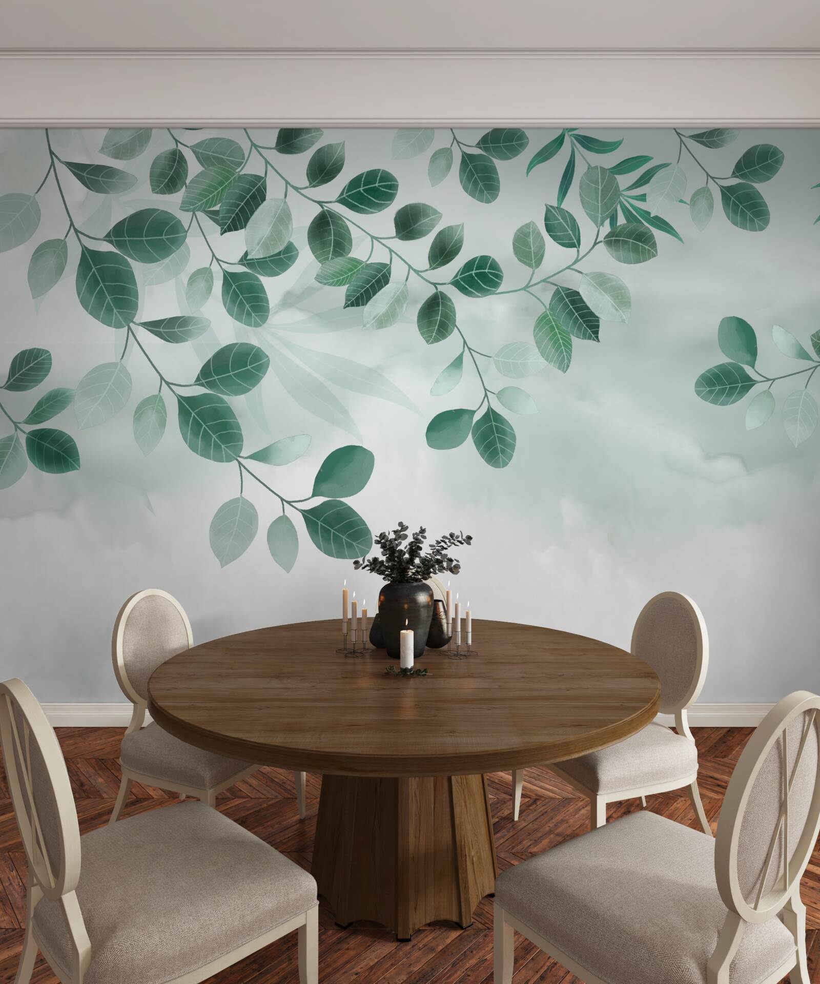 Papier peint les feuilles sont vertes sur fond gris