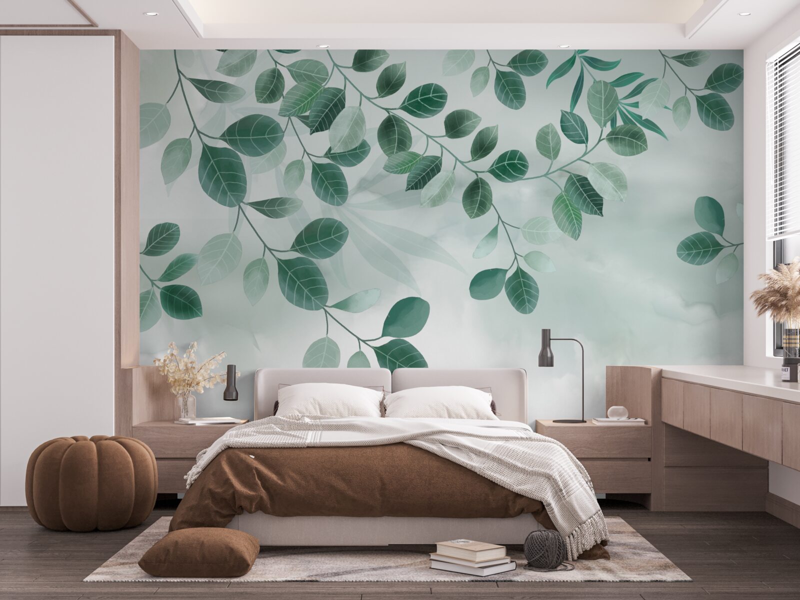 Papier peint les feuilles sont vertes sur fond gris