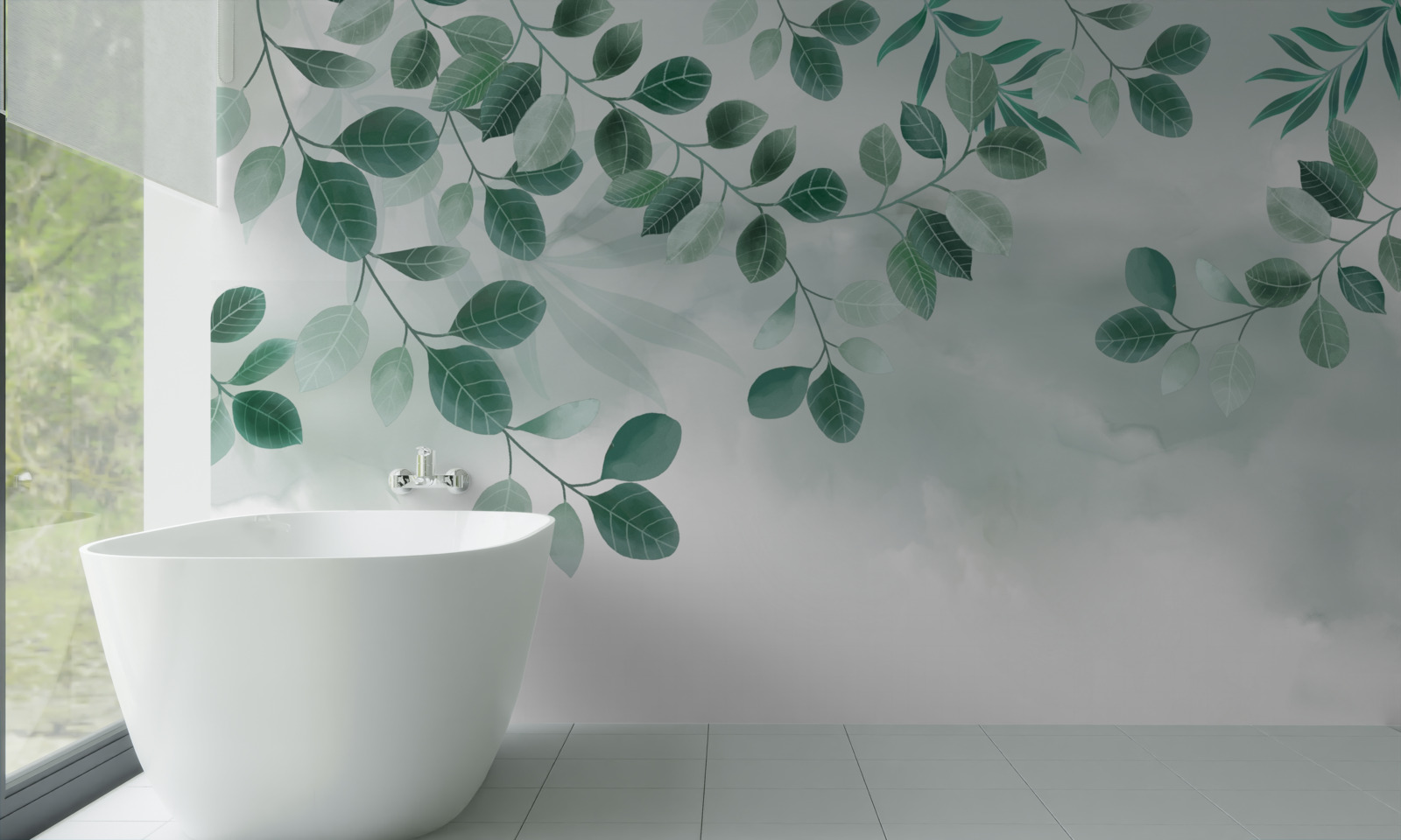 Papier peint les feuilles sont vertes sur fond gris