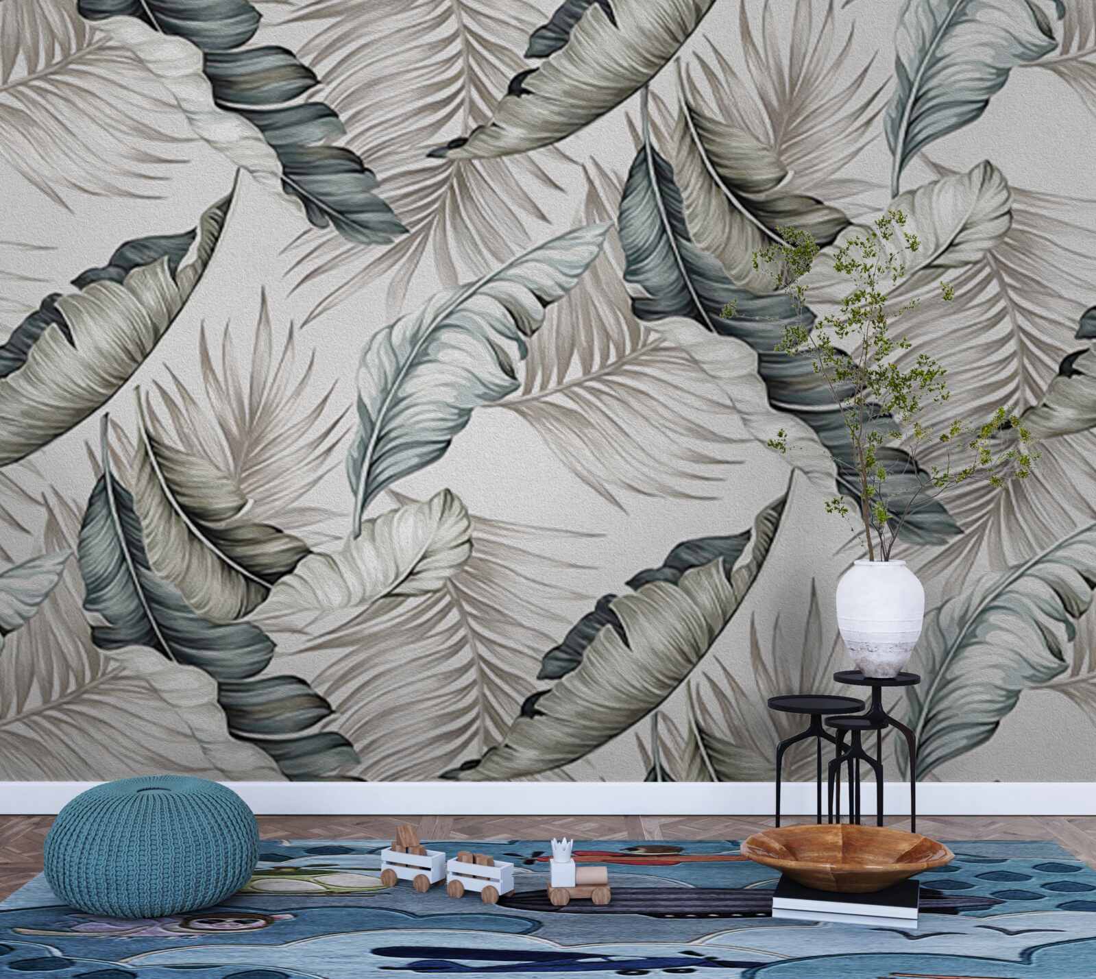 Papier peint Feuilles tropicales aux couleurs pastel