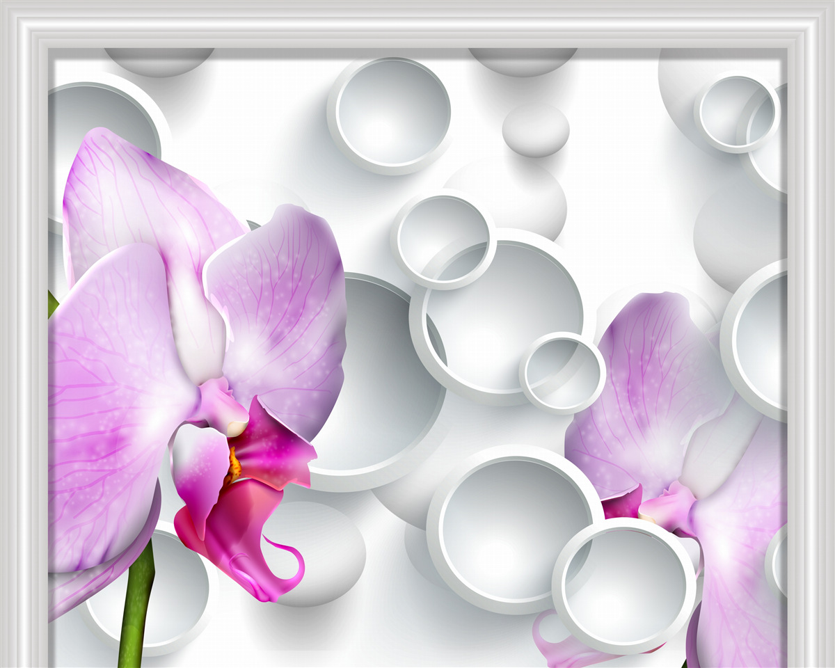 Papier peint orchidée rose tendre avec anneaux