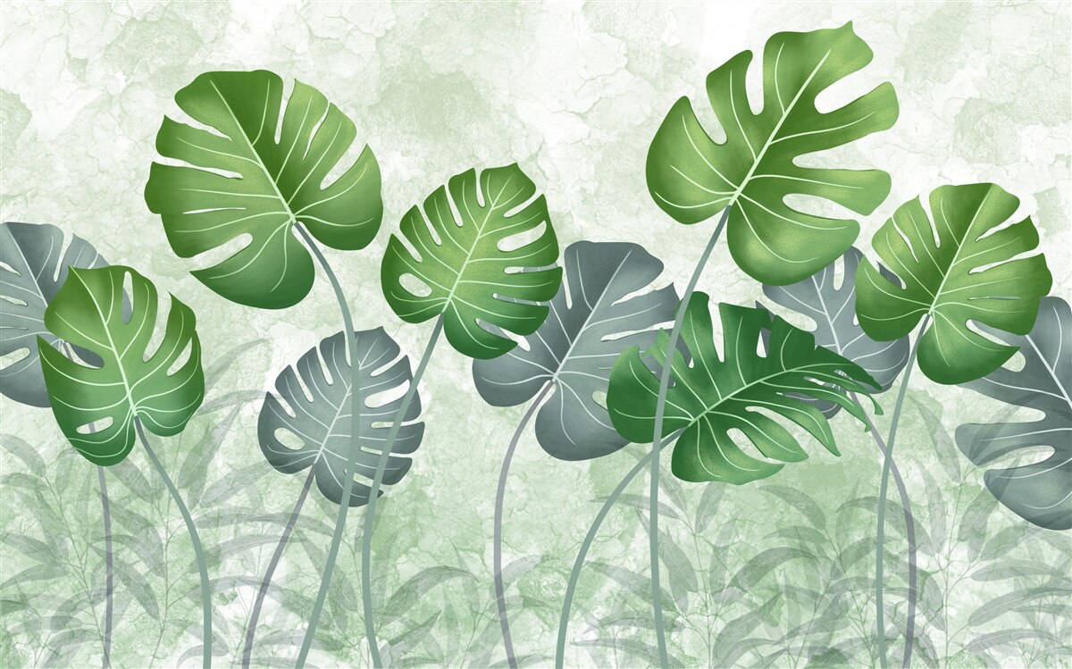 Papier peint grandes feuilles de fougère verte