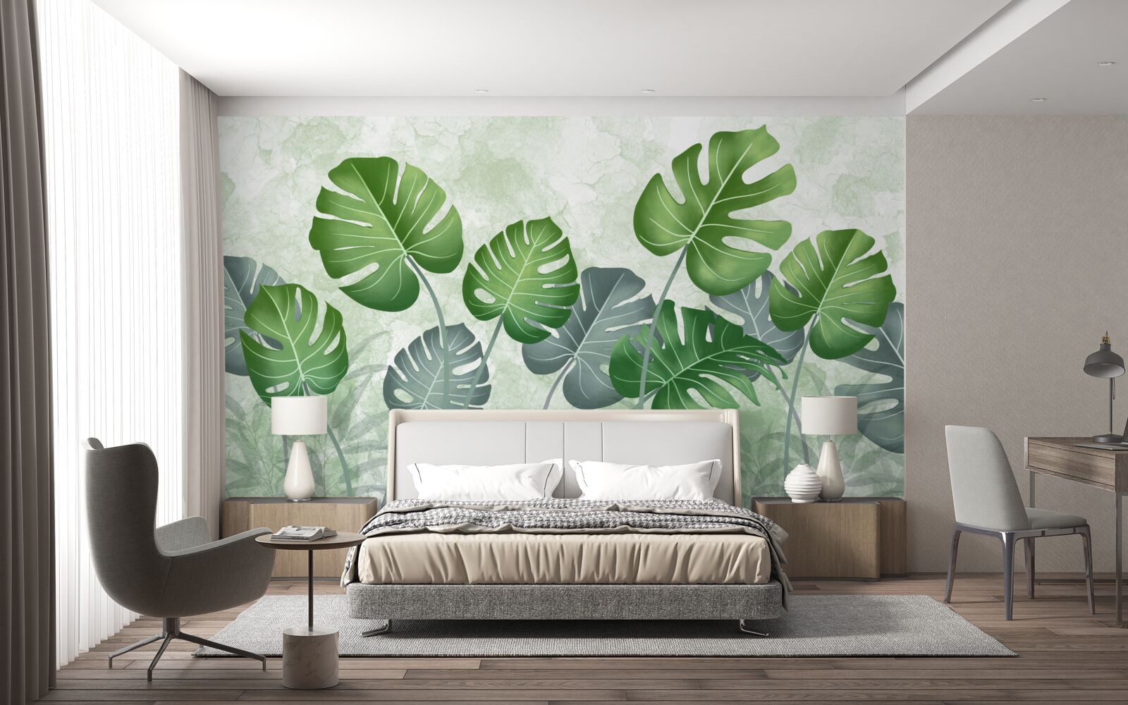 Papier peint grandes feuilles de fougère verte