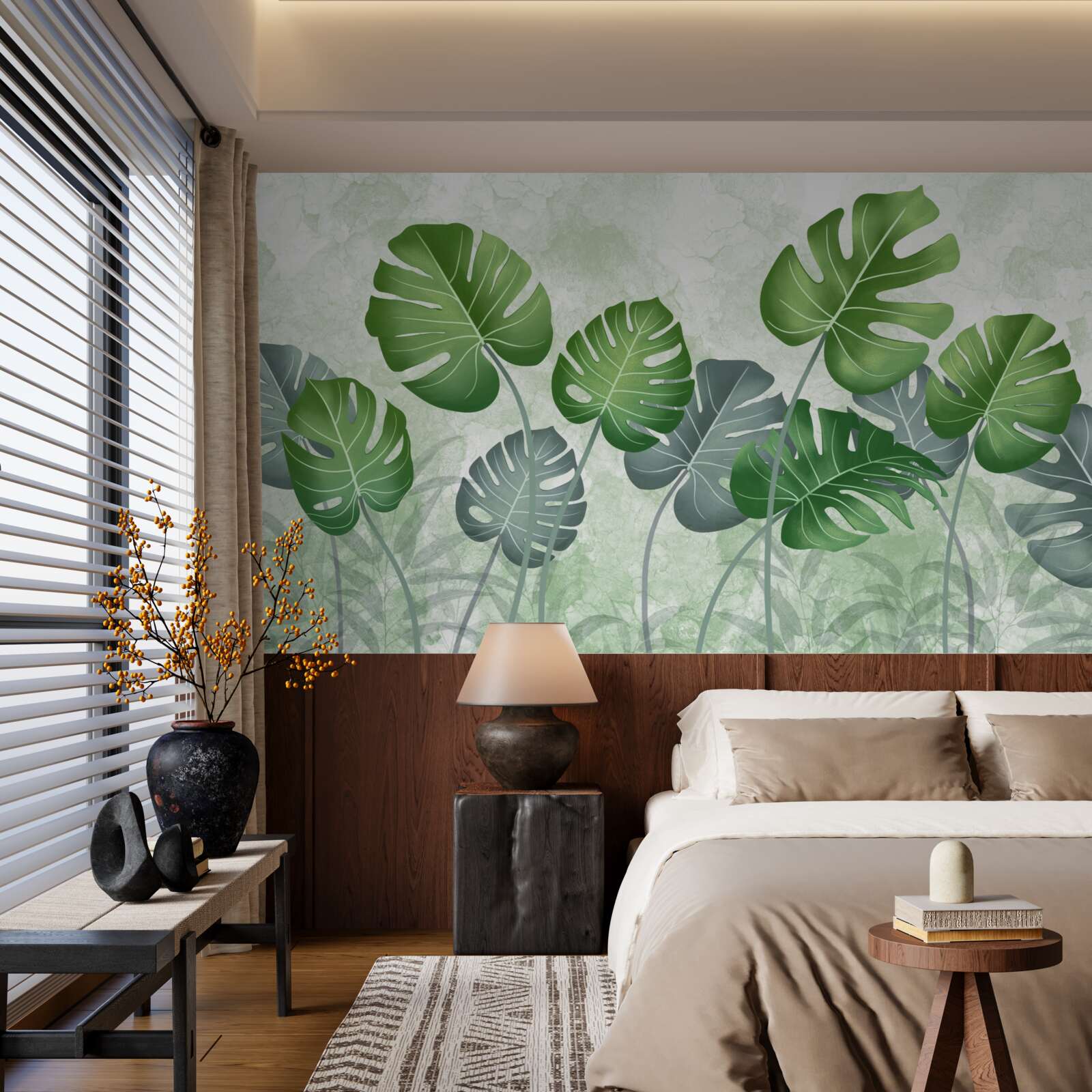 Papier peint grandes feuilles de fougère verte