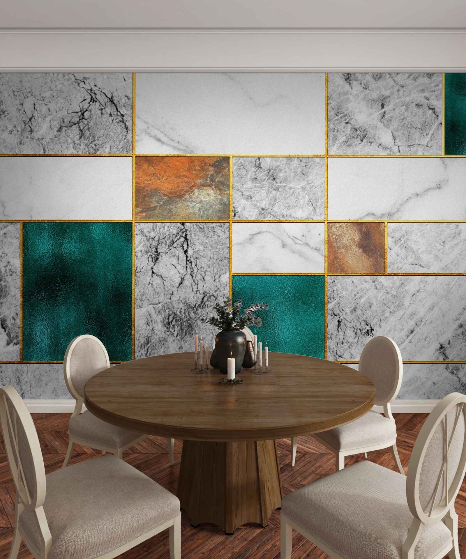 Papier peint L'émeraude rencontre la mosaïque grise