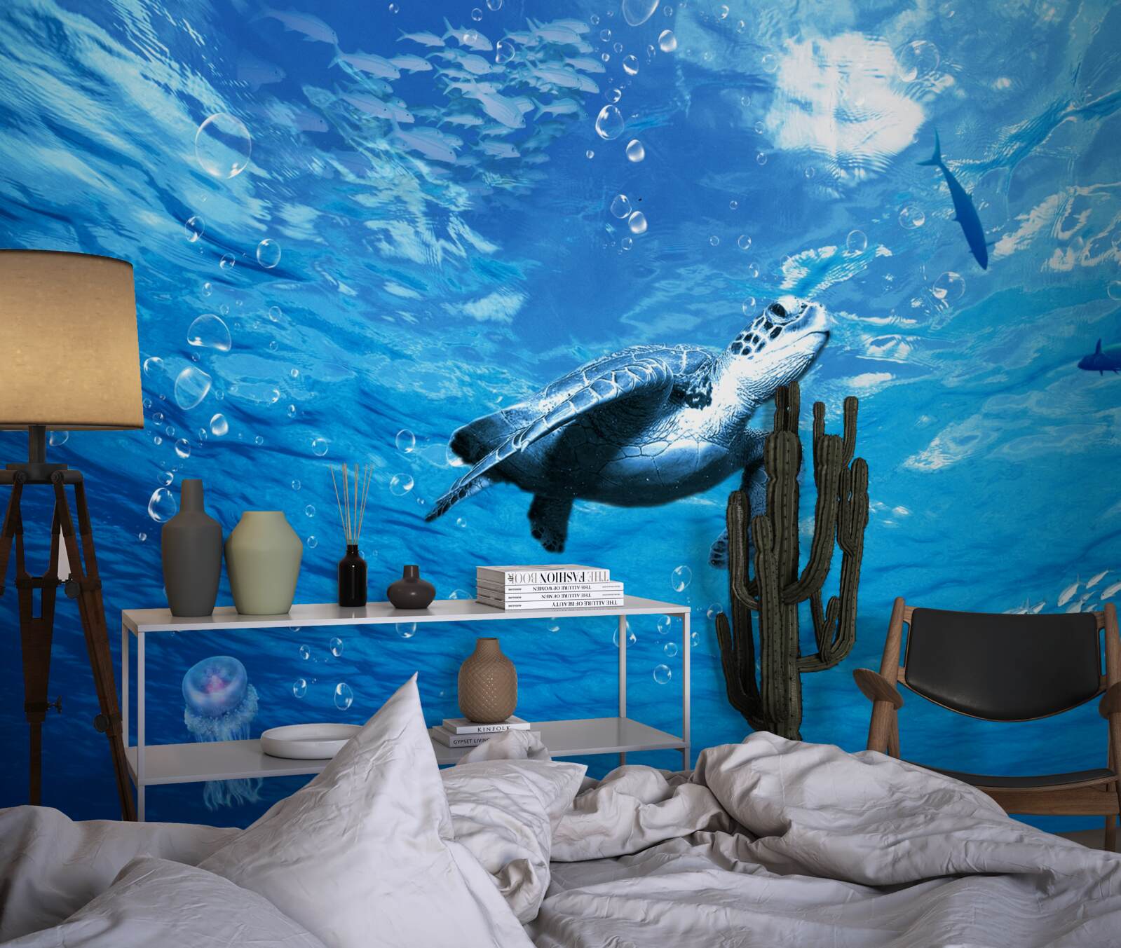 Papier peint la mer bleue est décorée d'une tortue de mer