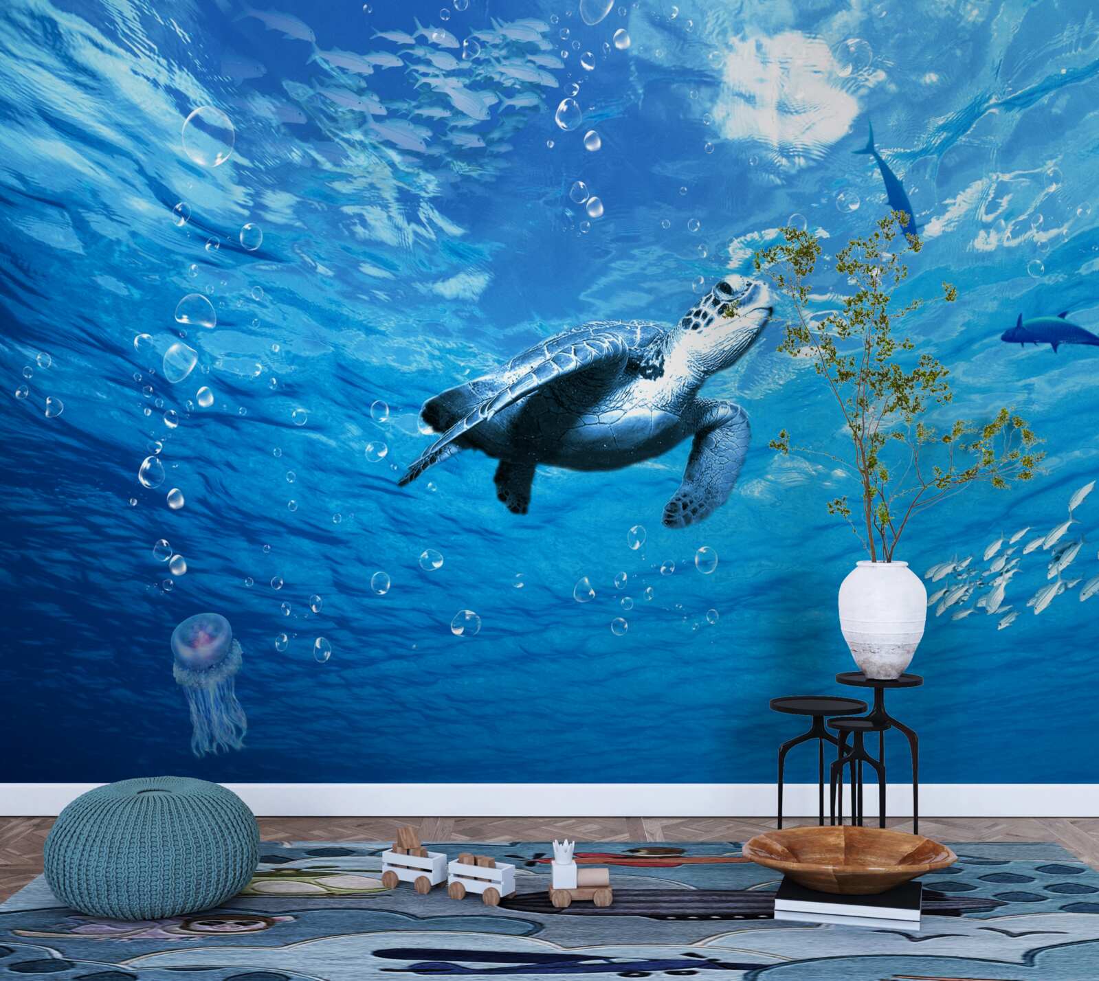 Papier peint la mer bleue est décorée d'une tortue de mer