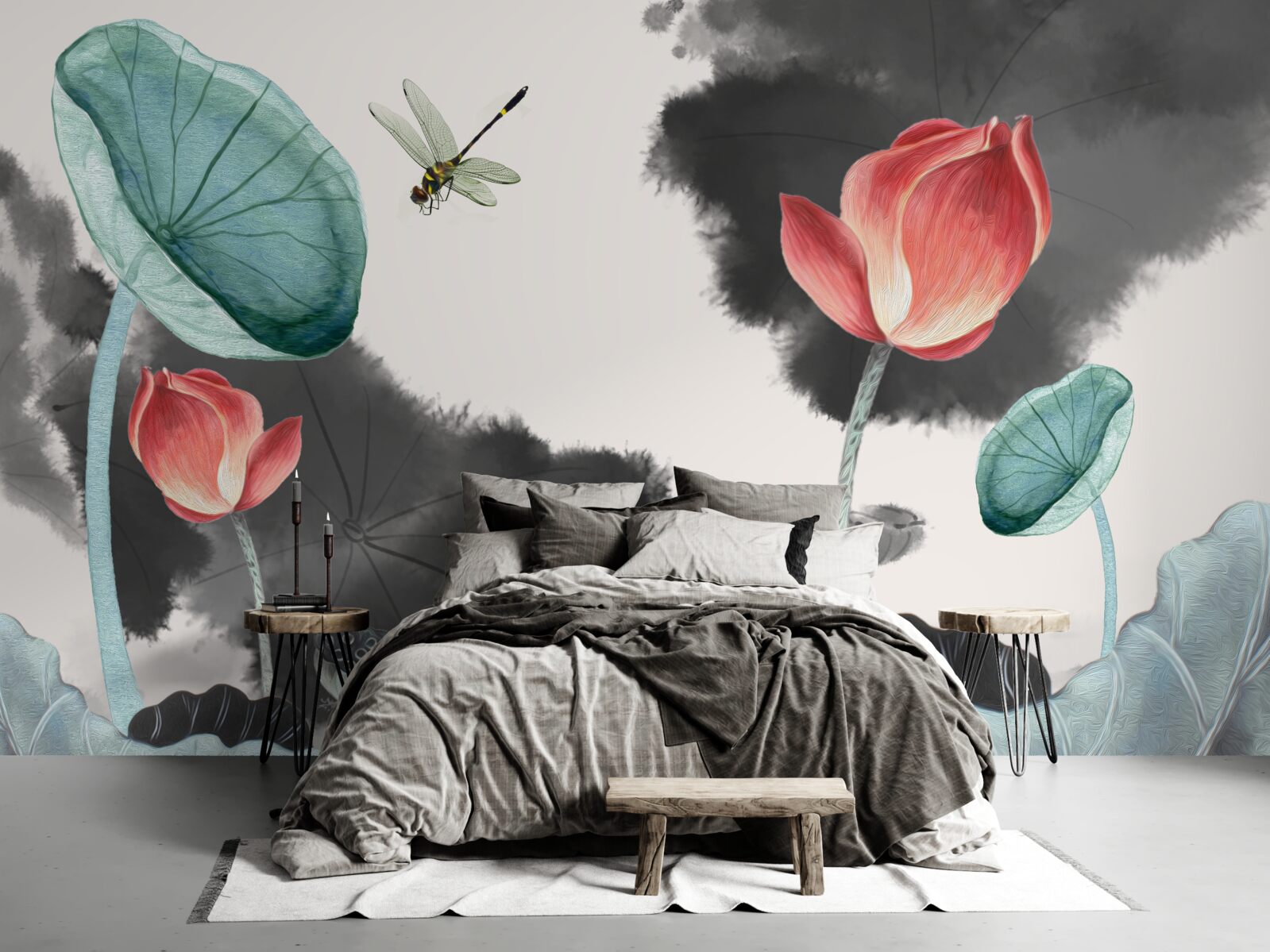 Papier peint des plantes mythiques majestueuses et un insecte volant