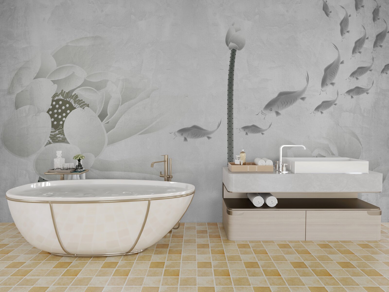 Papier peint les fleurs blanches regardent les poissons passer devant elles