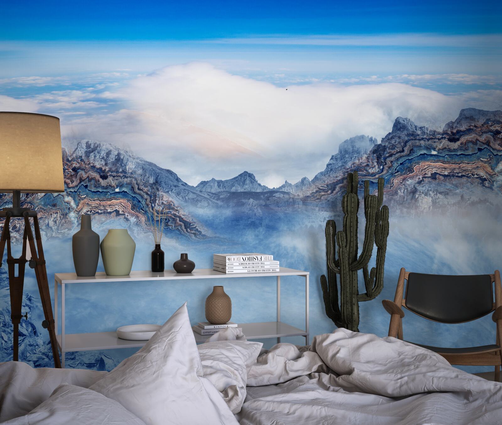 Papier peint les pics rocheux sont enveloppés d'un épais brouillard