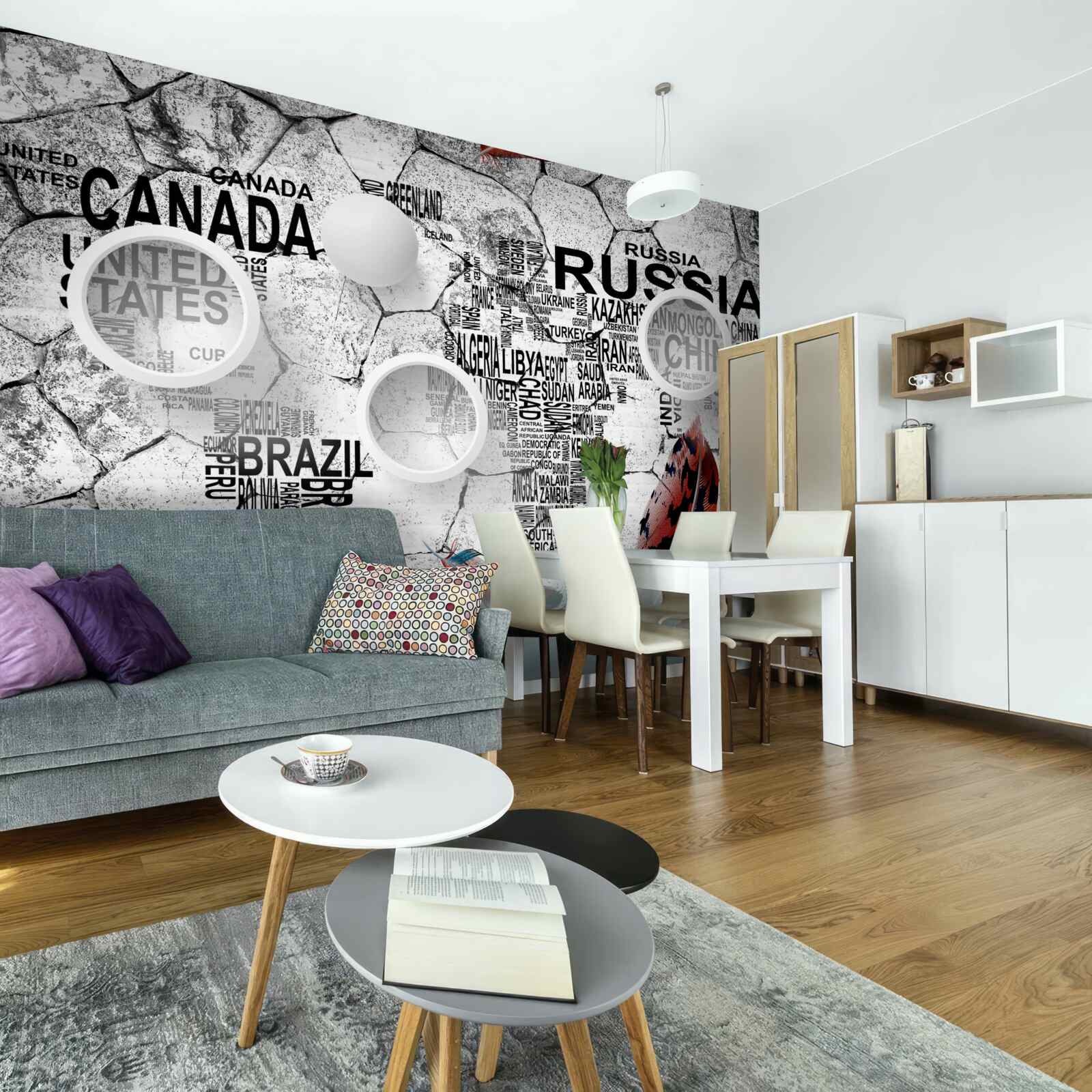 Papier peint stylos et noms de pays